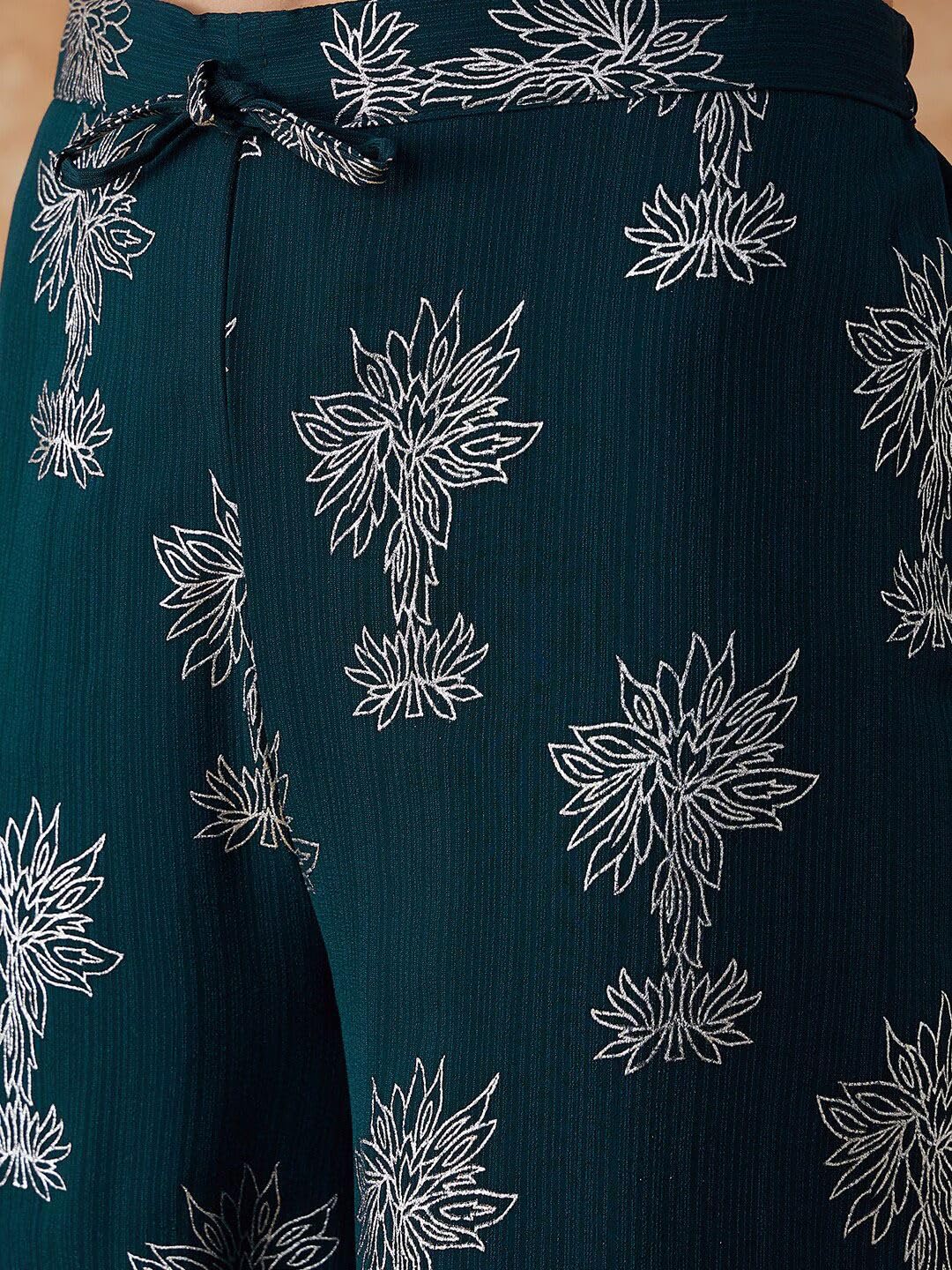 rytras Women Printed Alia Cut Kurta and Palazzos Set - Green - Image 5