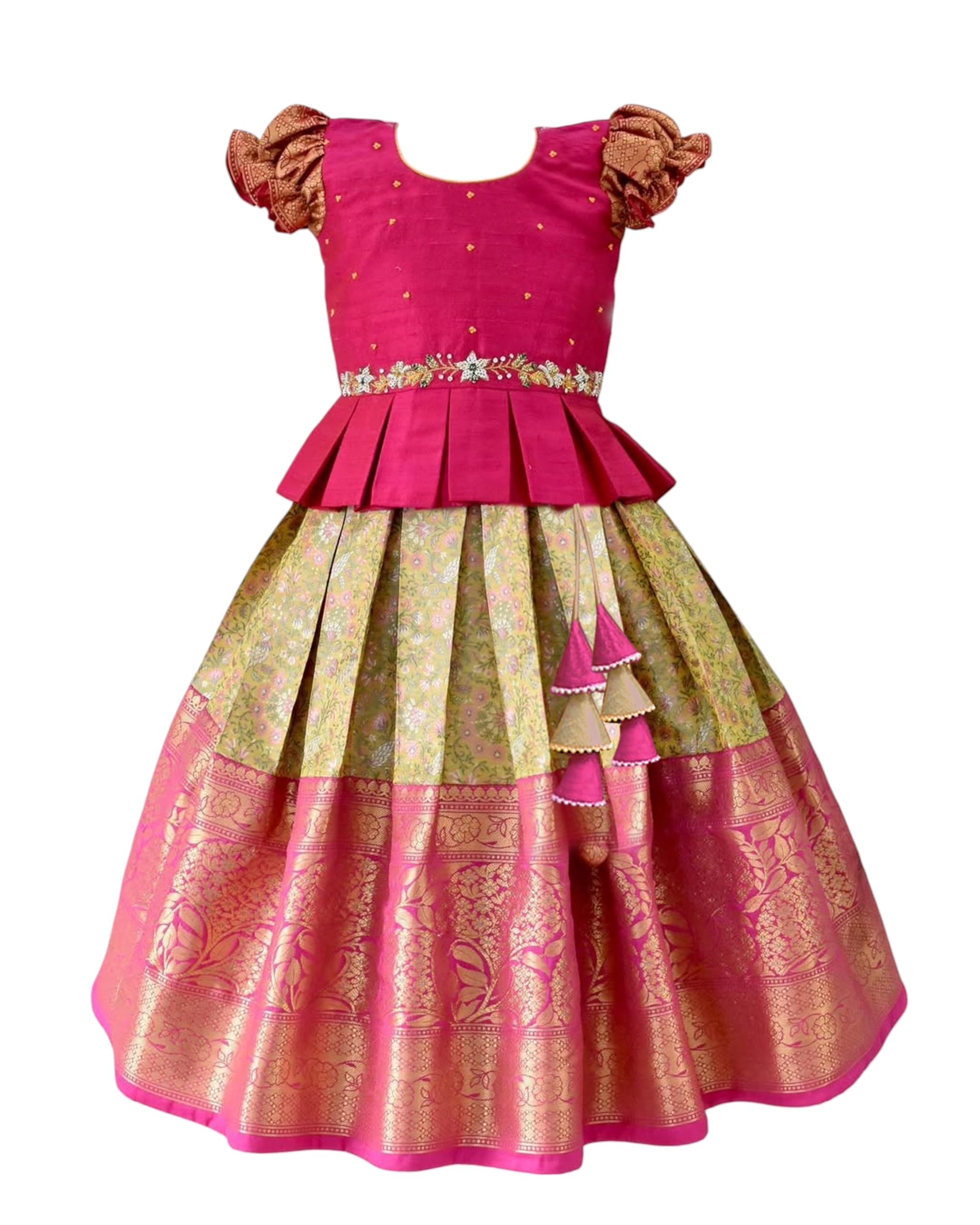 Pista Pattu Pavadai Lehenga Choli for Girls
