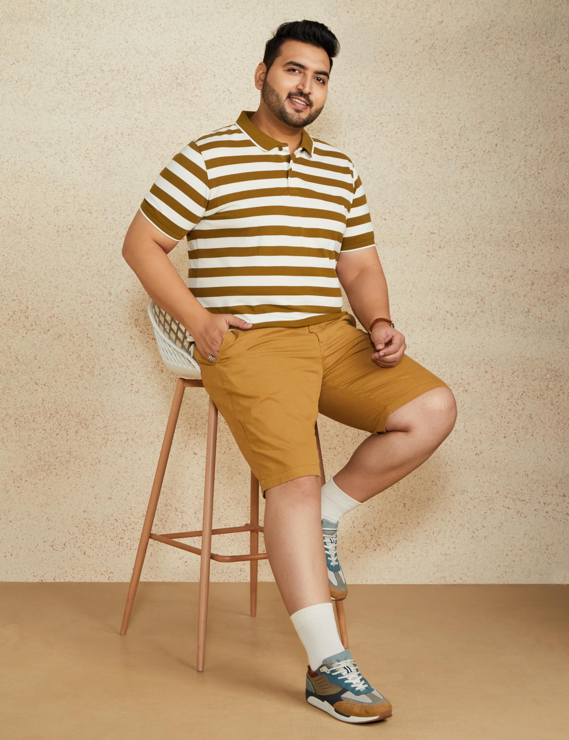 Symbol by GarbGlide Striped Polo T-Shirt for Men - Burnt Green & White - Image 5