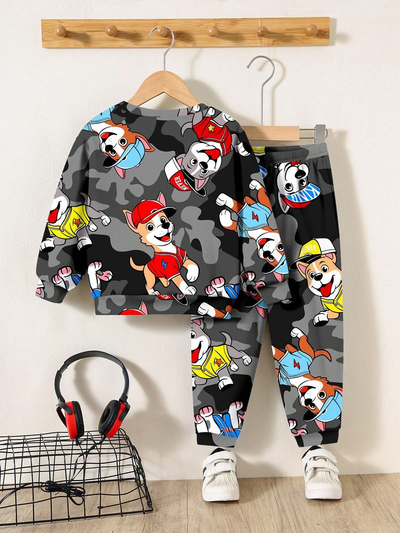 URBAN OX Kids Grey Camo Cartoon Sweatshirt Set for Boys - Image 3