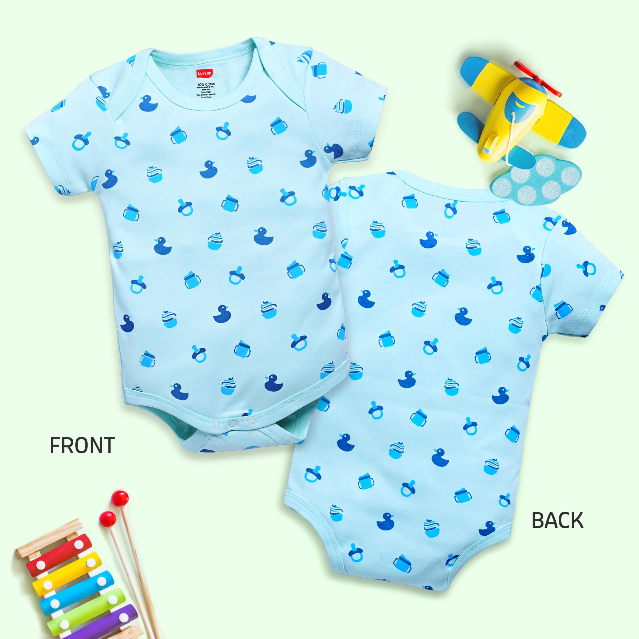 Luvlap Baby Cotton Romper - White & Light Peach - Image 2