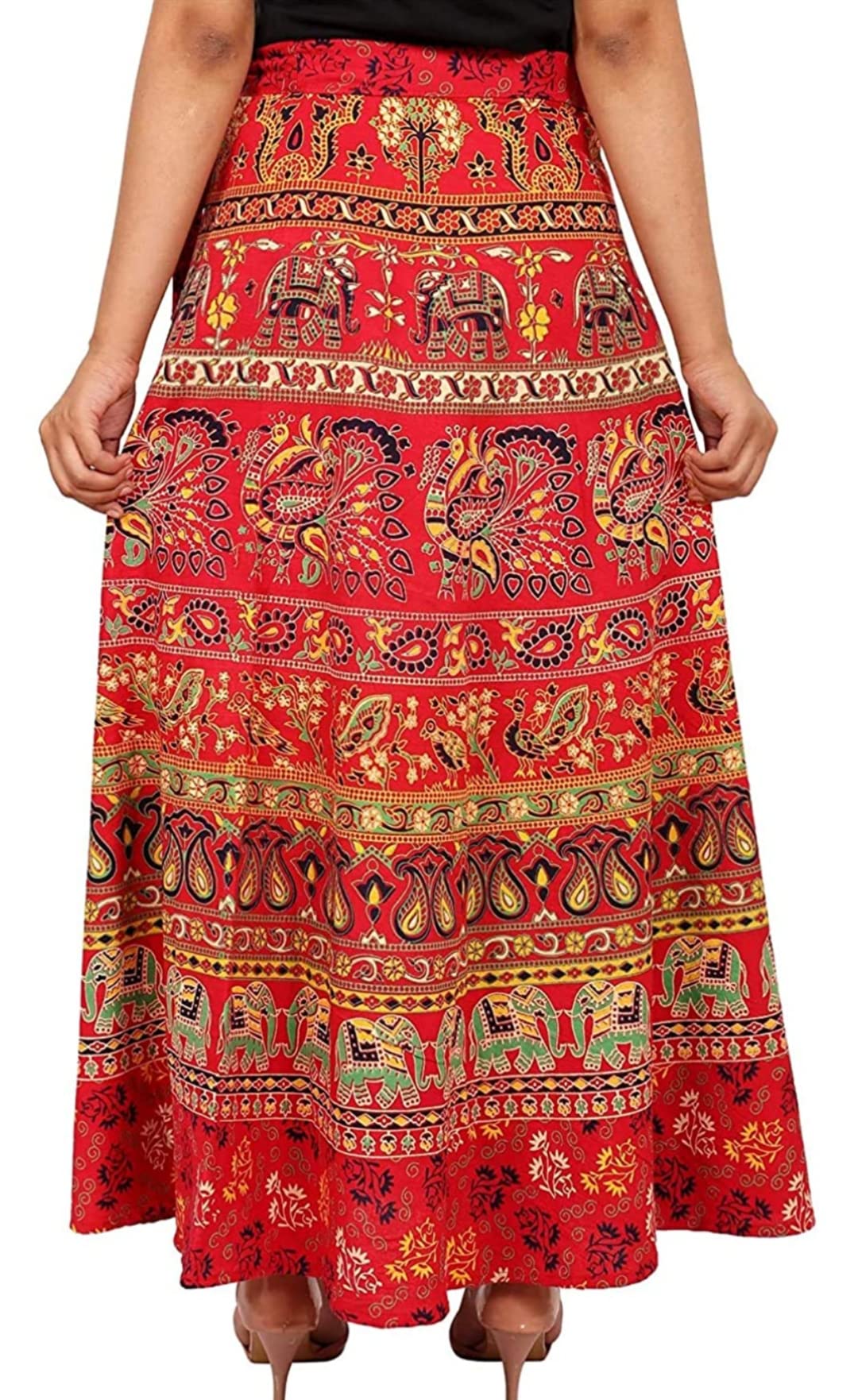 Sahaj Fashion Jaipuri Print Cotton Women Wrapskirt - Red - Image 3