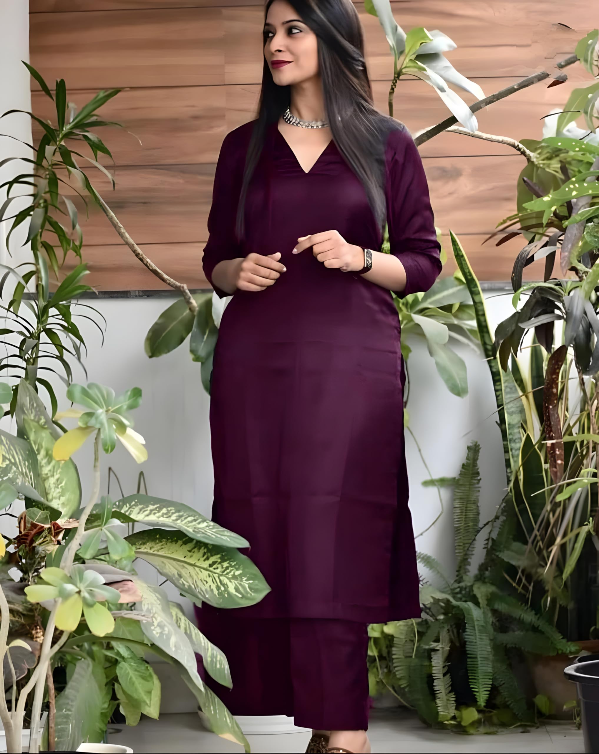 Wine Aniline Rayon Kurta Pant Set for Women - Image 2