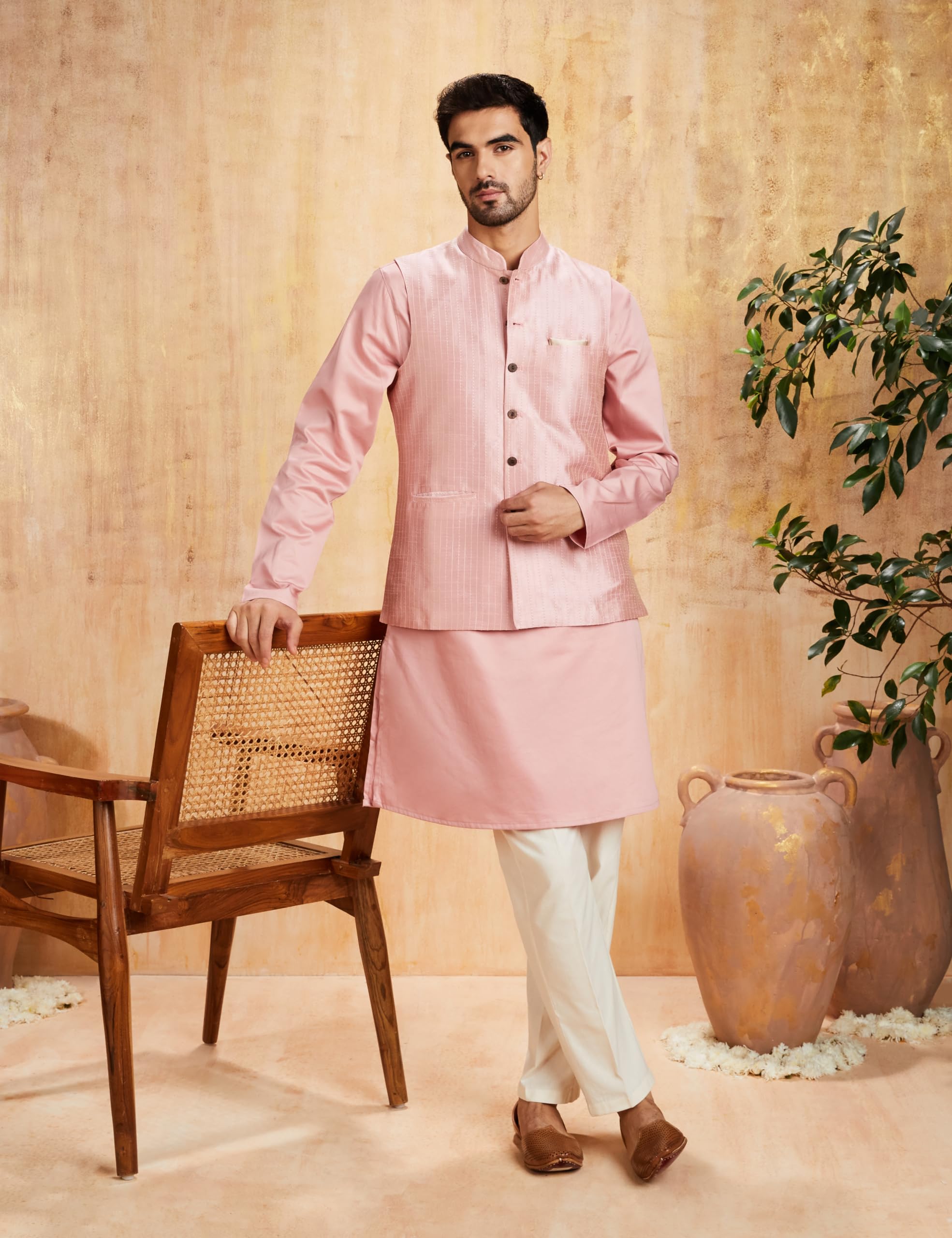 Symbol Men Lightweight Nehru Jacket - Pink - Image 3