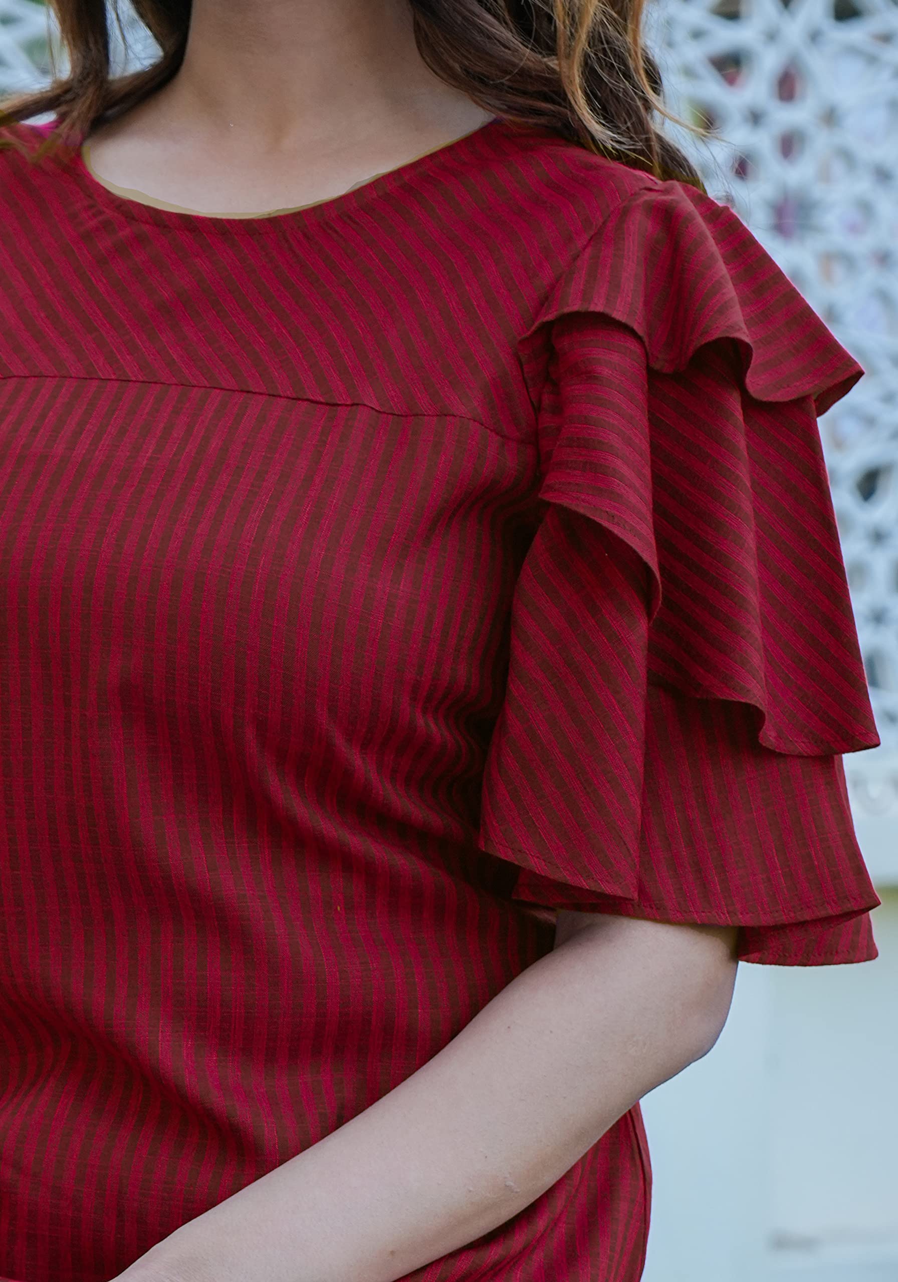 Yash Fashion Women's Stripe Printed Top - Maroon - Image 5