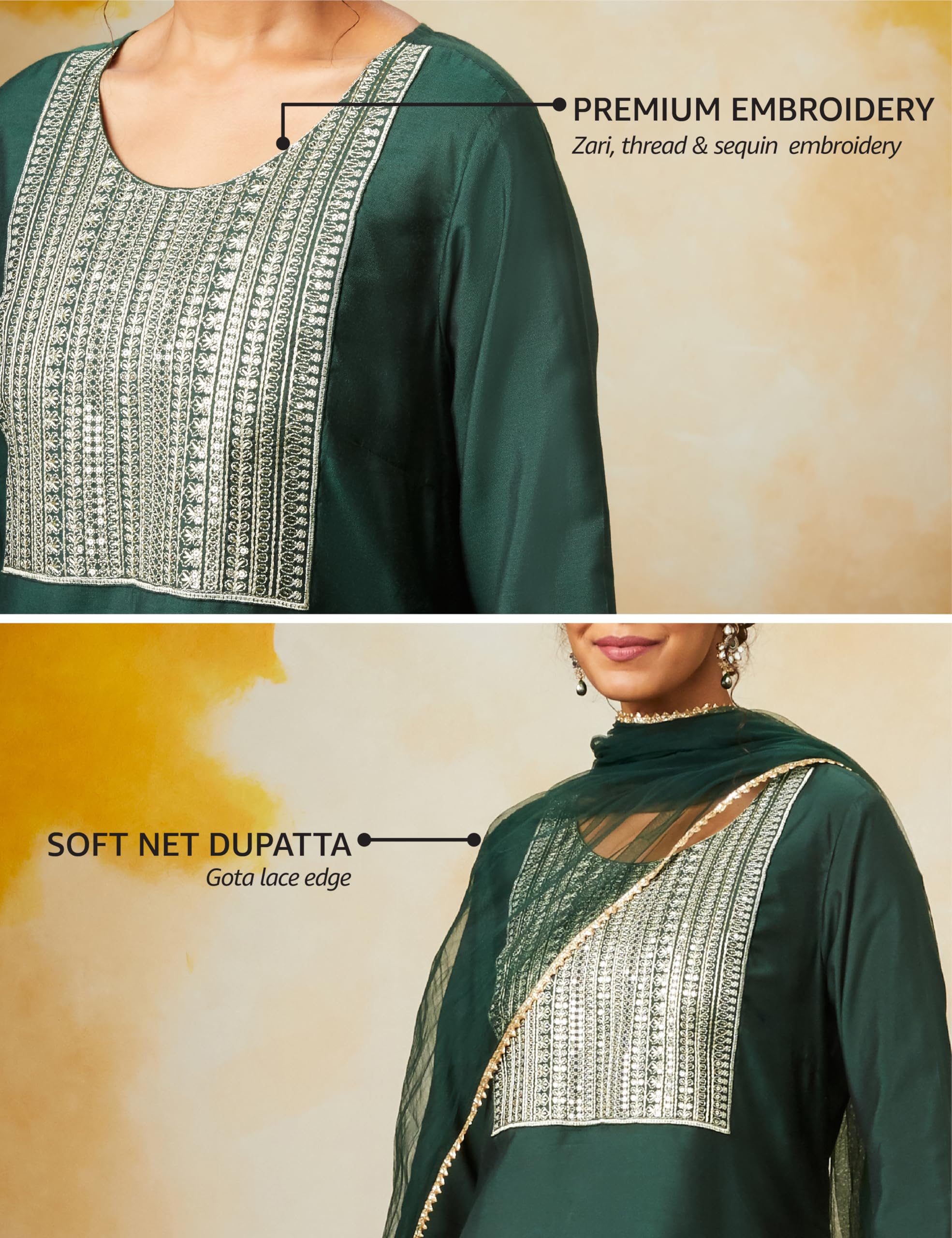 Myx Emerald Green Embroidered Kurta Pant Set for Women - Image 3