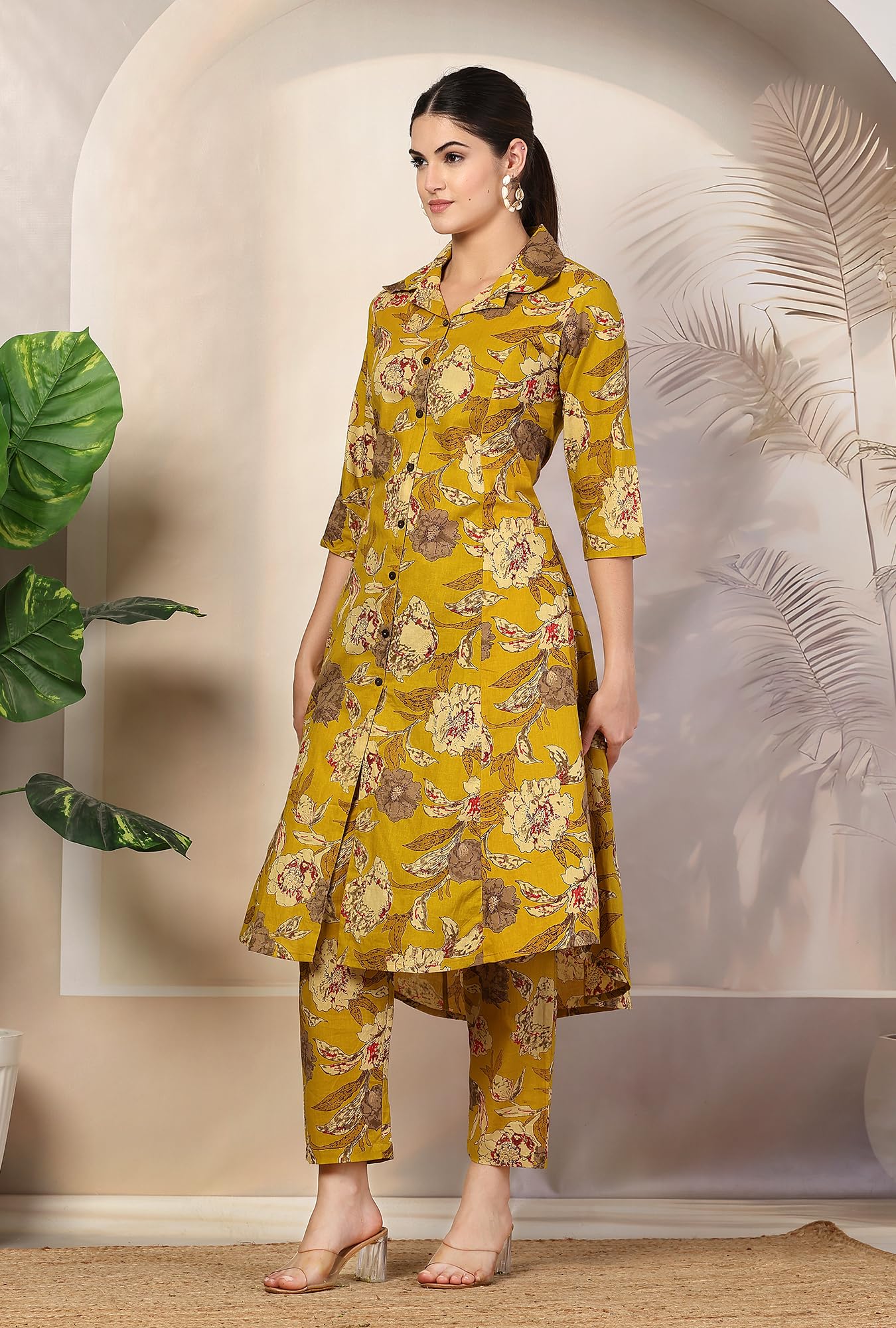 GarbGlide Women Cotton Floral Salwar Suit - Mustard Yellow - Image 3