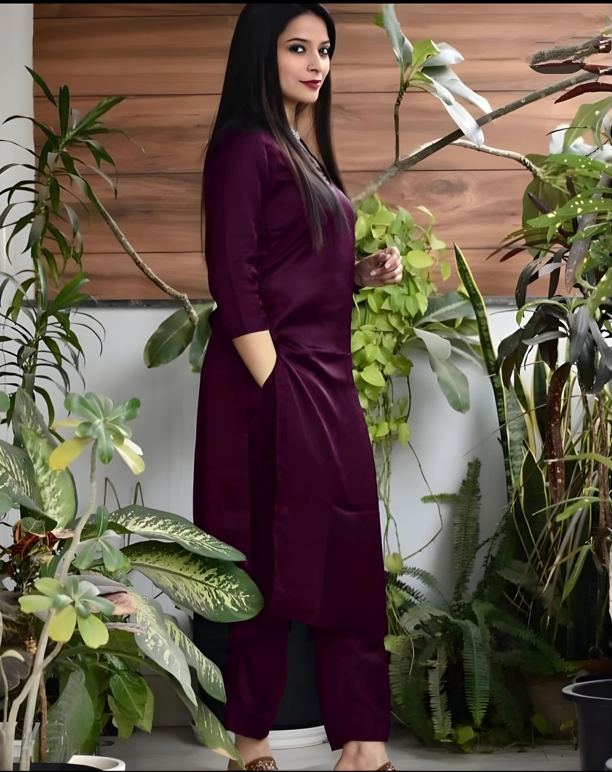 Wine Aniline Rayon Kurta Pant Set for Women - Image 3