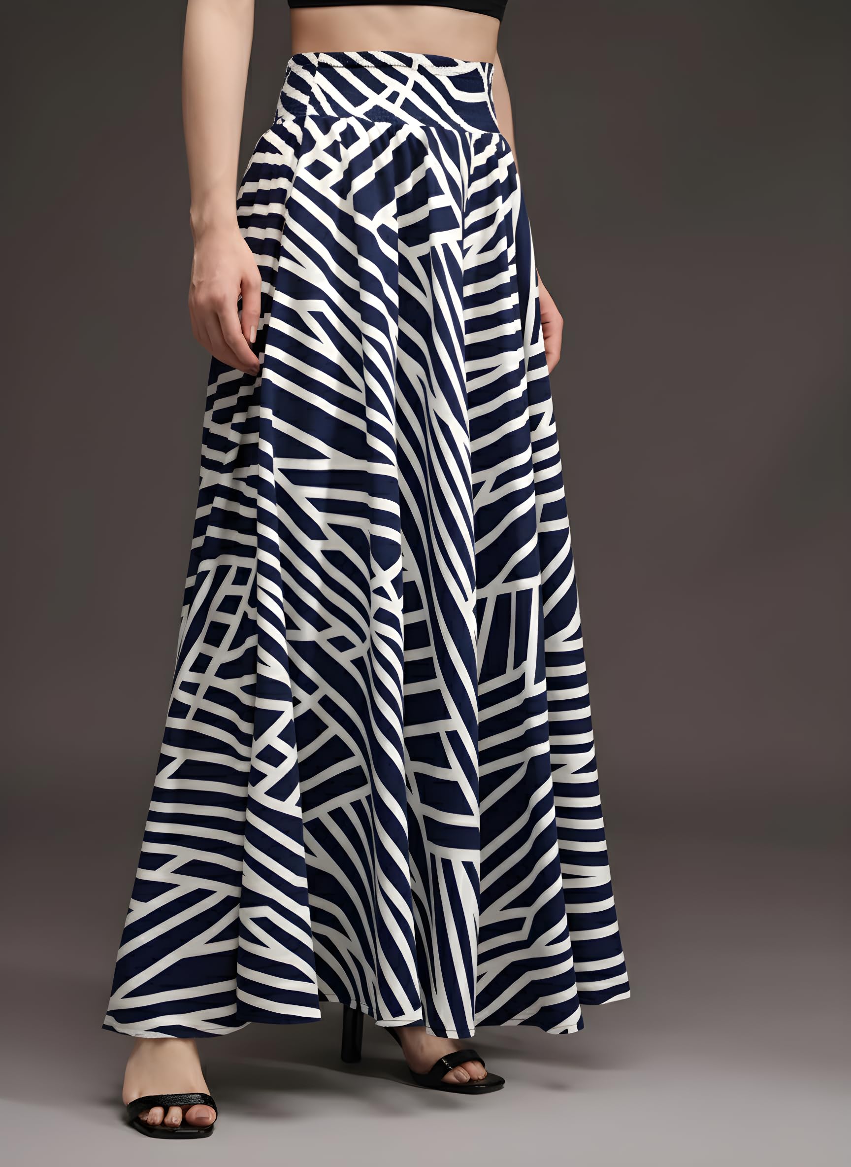 Navy White Zebra Palazzo Trousers for Women - Image 4