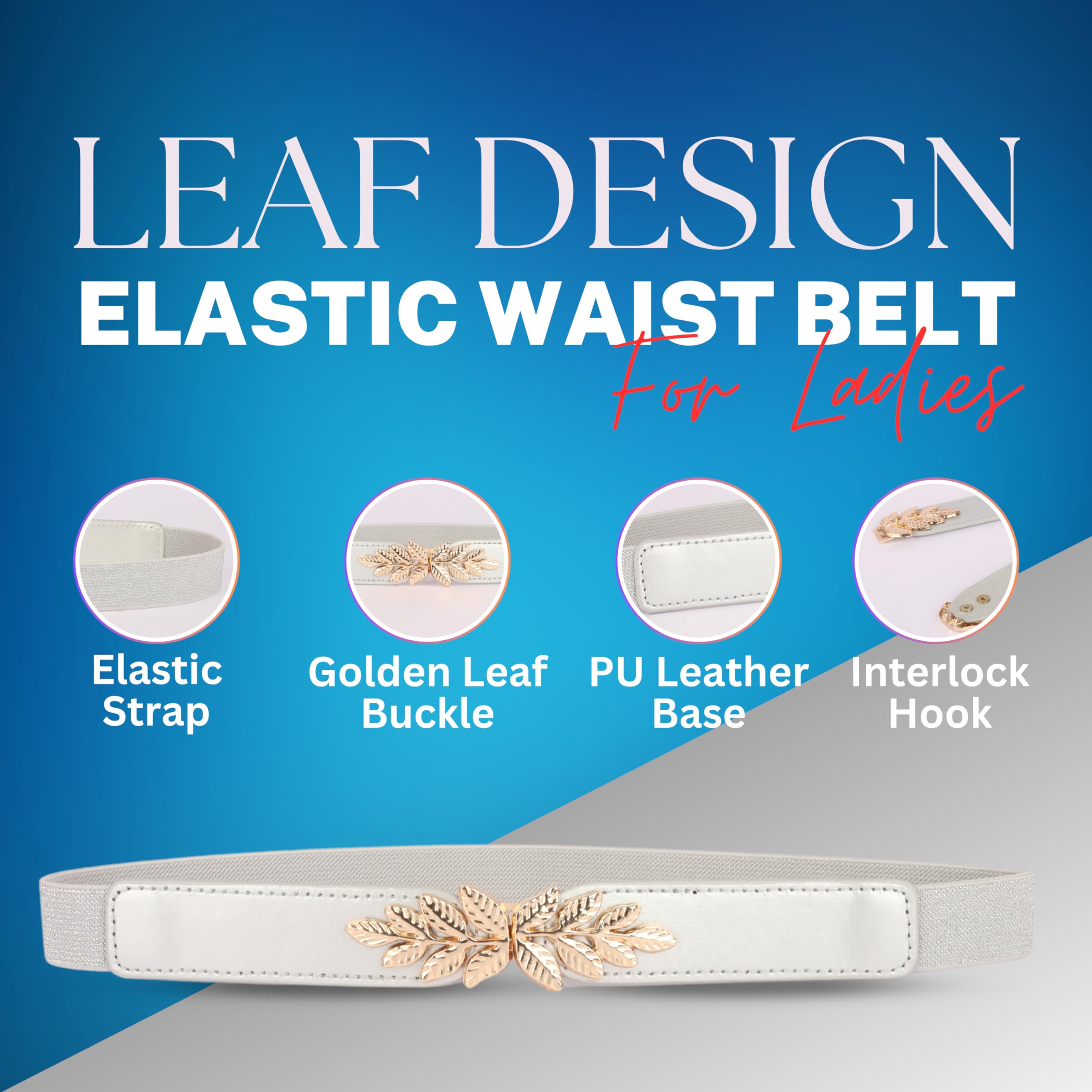 REDHORNS Elastic Fabric Waist Belt for Women - Silver - Image 3