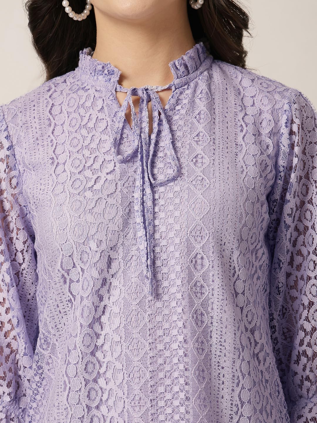 Style Quotient Women Lavender Lace Top - Image 2