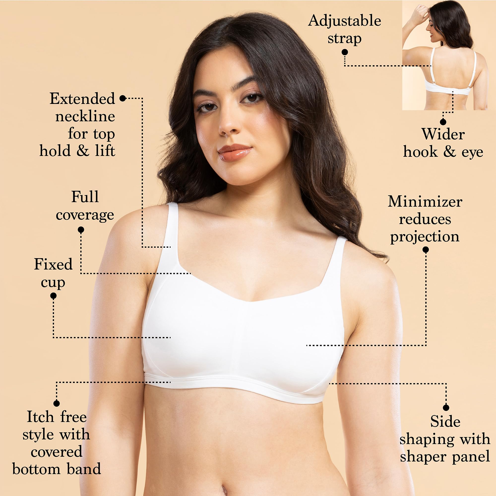 Enamor Women's Cotton Wire Free Minimiser Bra - White - Image 2