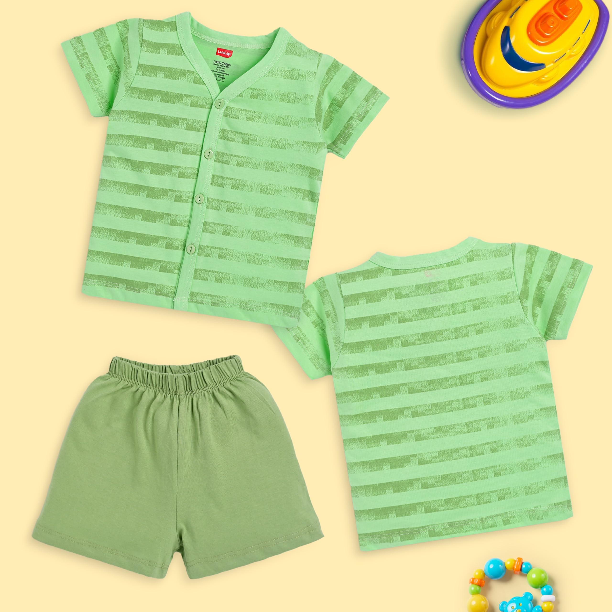 LuvLap Baby Unisex Printed Jhabla & Shorts Set - Cotton - Image 5