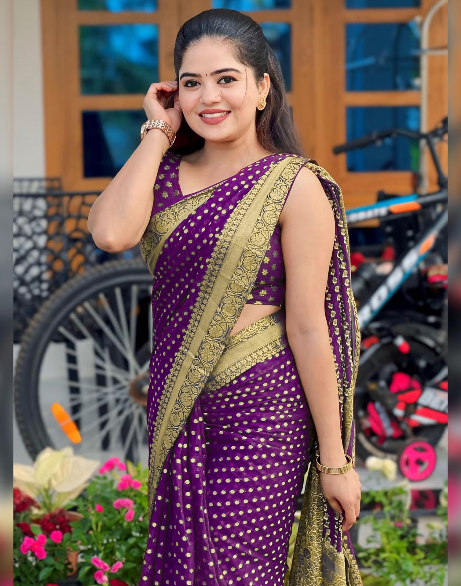 SIRIL Women's Banarasi Soft Silk Saree - Purple - Image 4