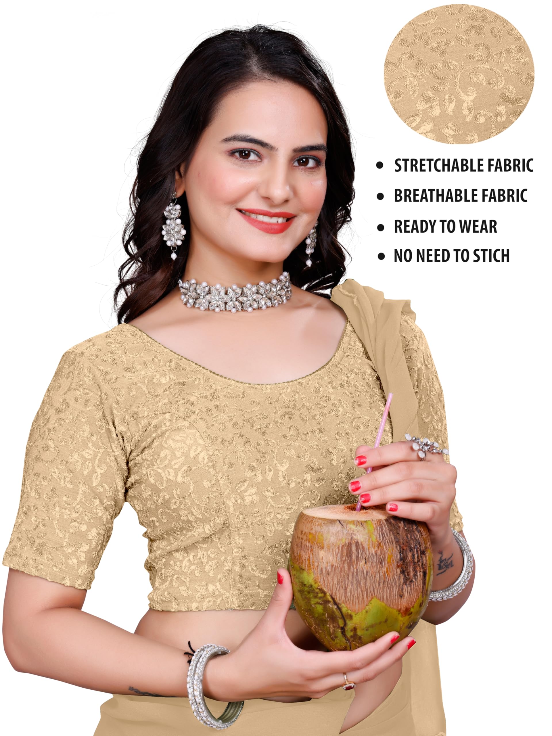 Mogsa Women's Saree Blouse - Round Neck Half Sleeve - Image 4