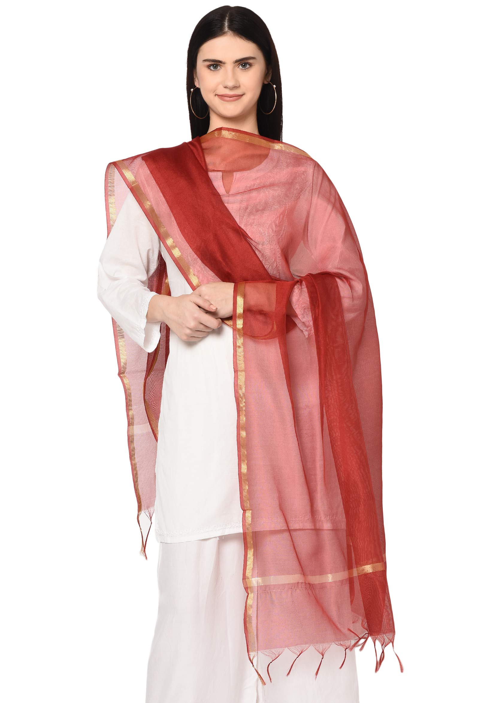 Weavers Villa Women's Banarasi Poly Silk Dupatta - Maroon