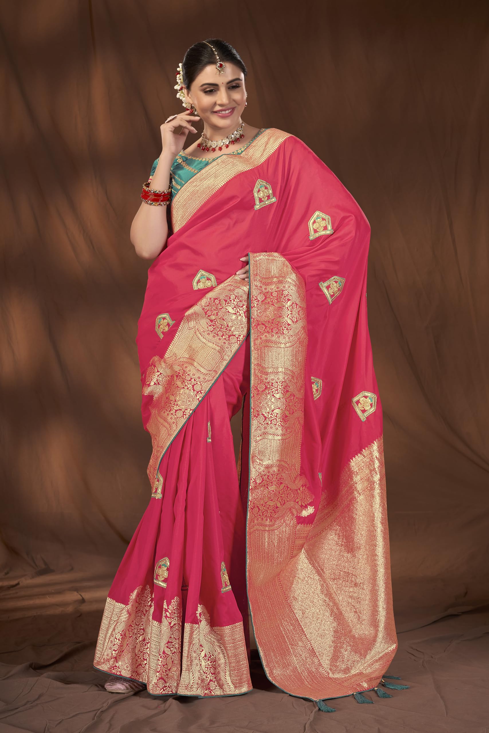 MANOHARI Banarasi Silk Saree for Women - Pink - Image 5