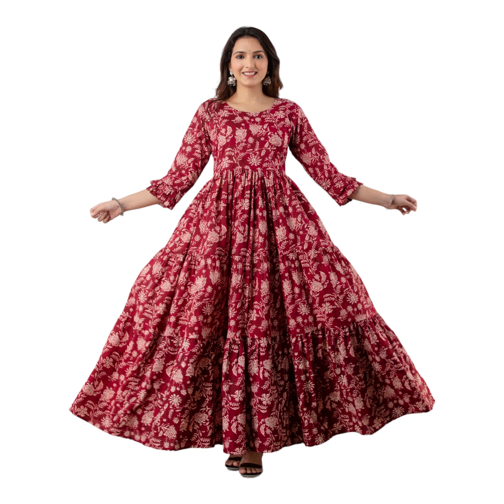 Maroon Cotton Maternity Maxi Dress for Nursing