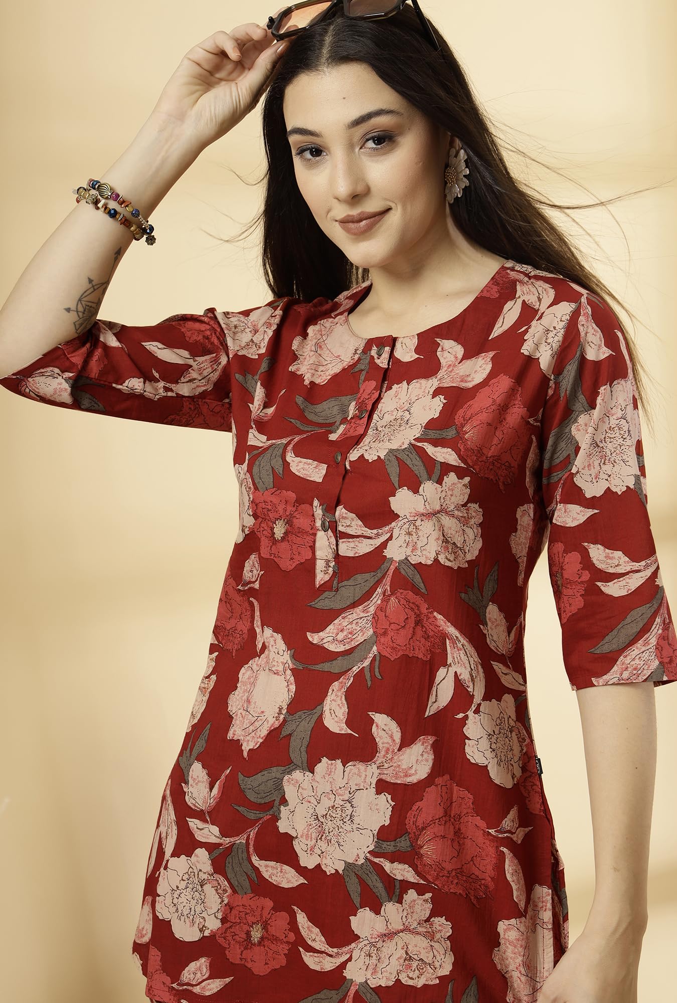 GarbGlide Women Floral Cotton Co-ord Set - Maroon - Image 5