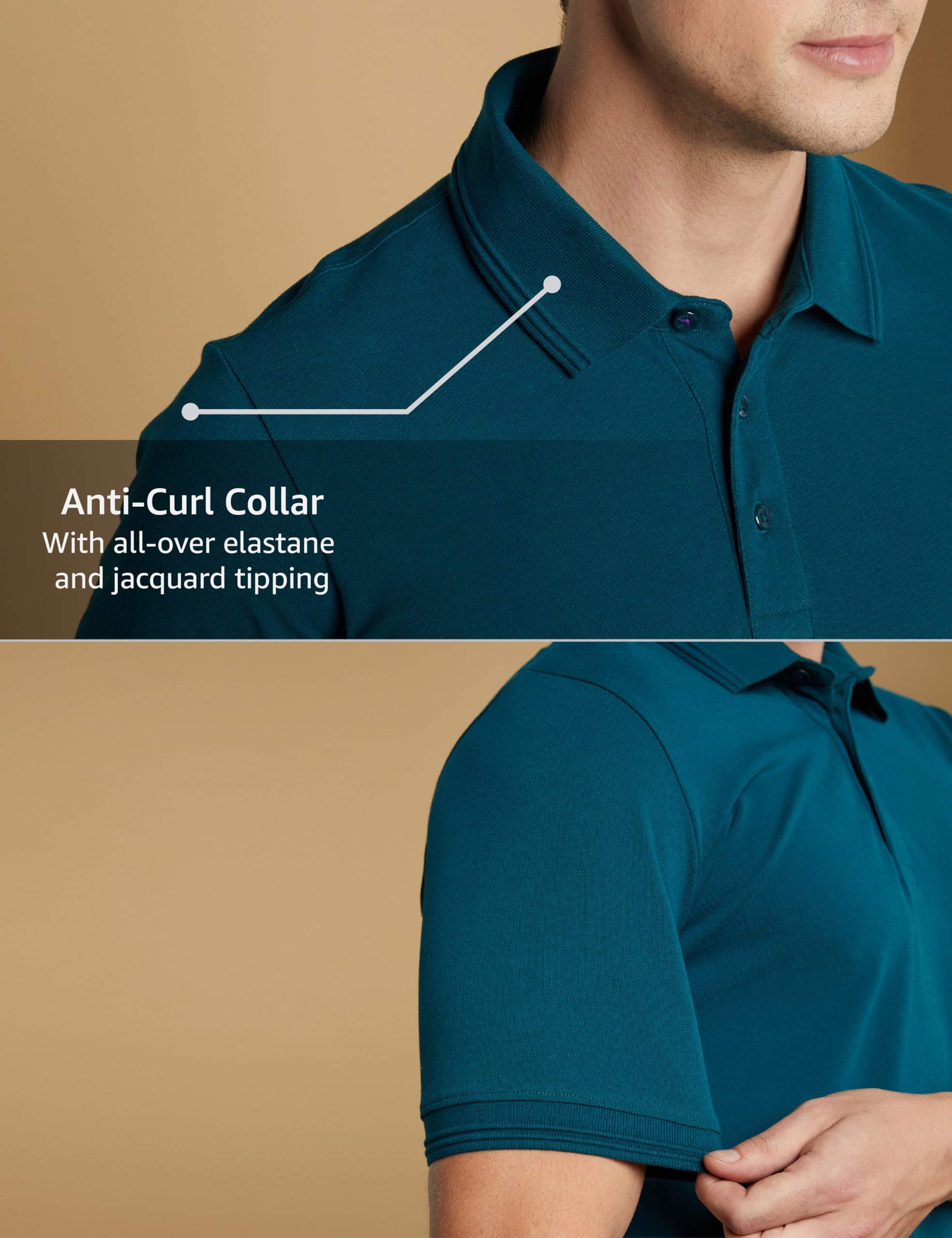 Symbol Men's Teal Green Cotton Stretch Polo T-Shirt - Image 5