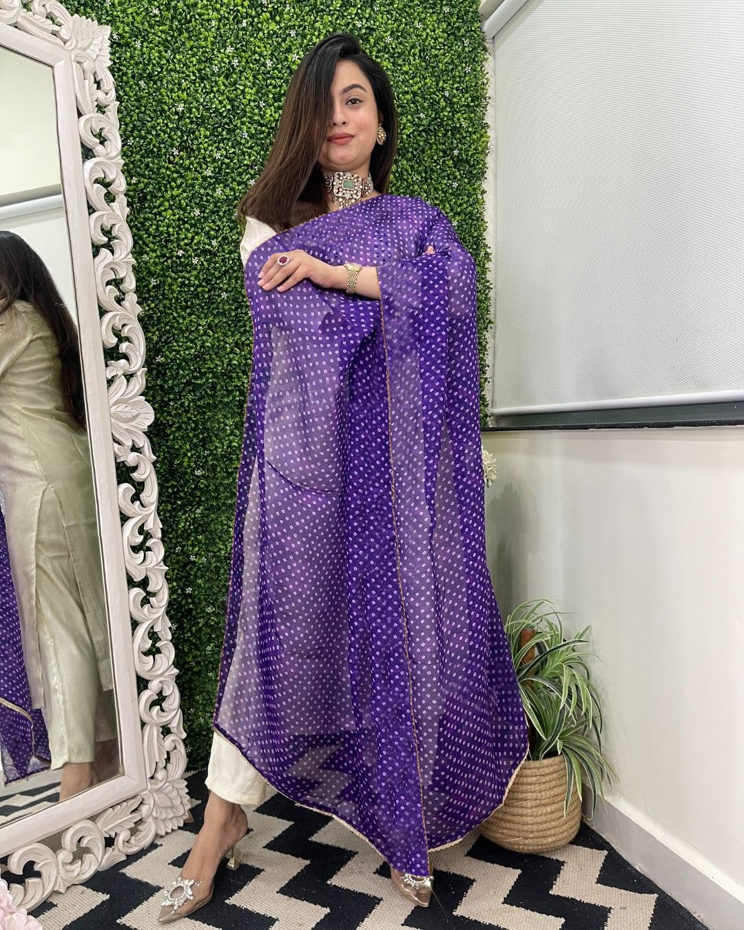 GoSriKi Women's Rayon Viscose Kurta with Pant & Dupatta - White - Image 5