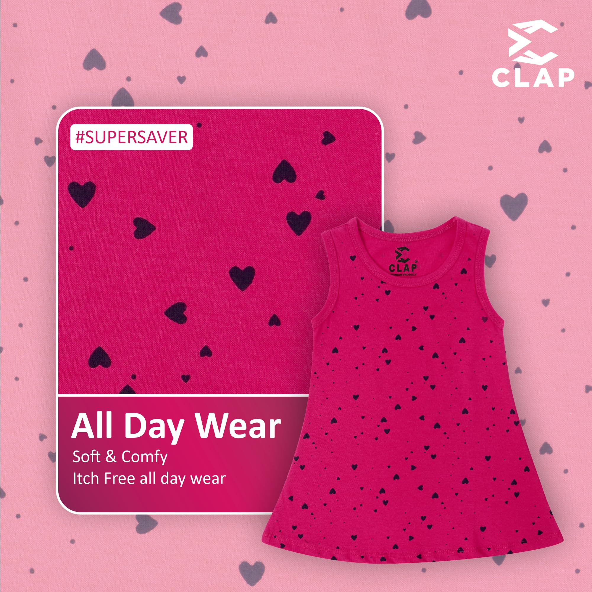 CLAP Baby Girl A-Line Cotton Midi Nightdress - Pink Navy White - Image 5