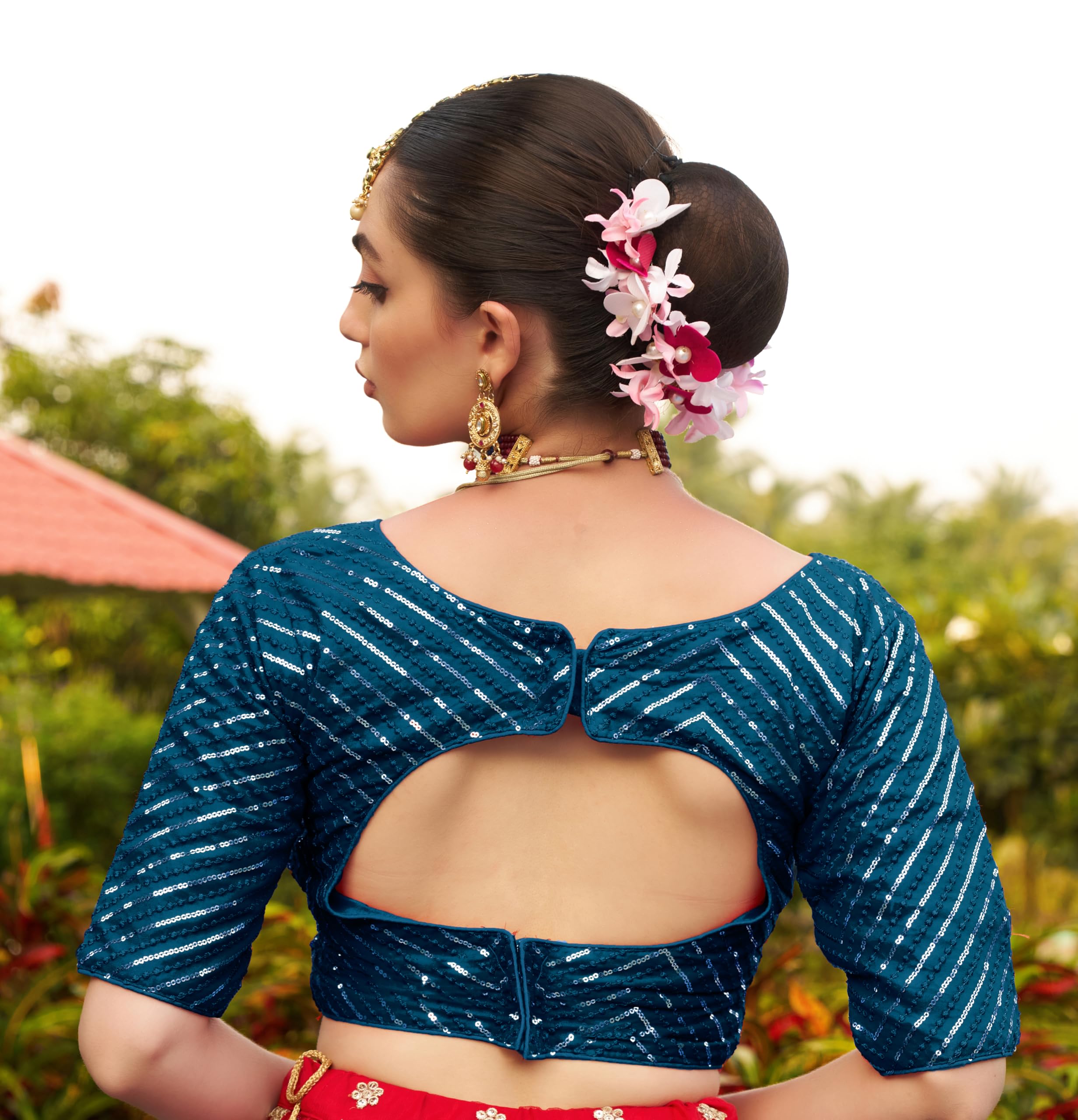 Pujia Mills Womens Sequins Saree Blouse - Morpeach - Image 2
