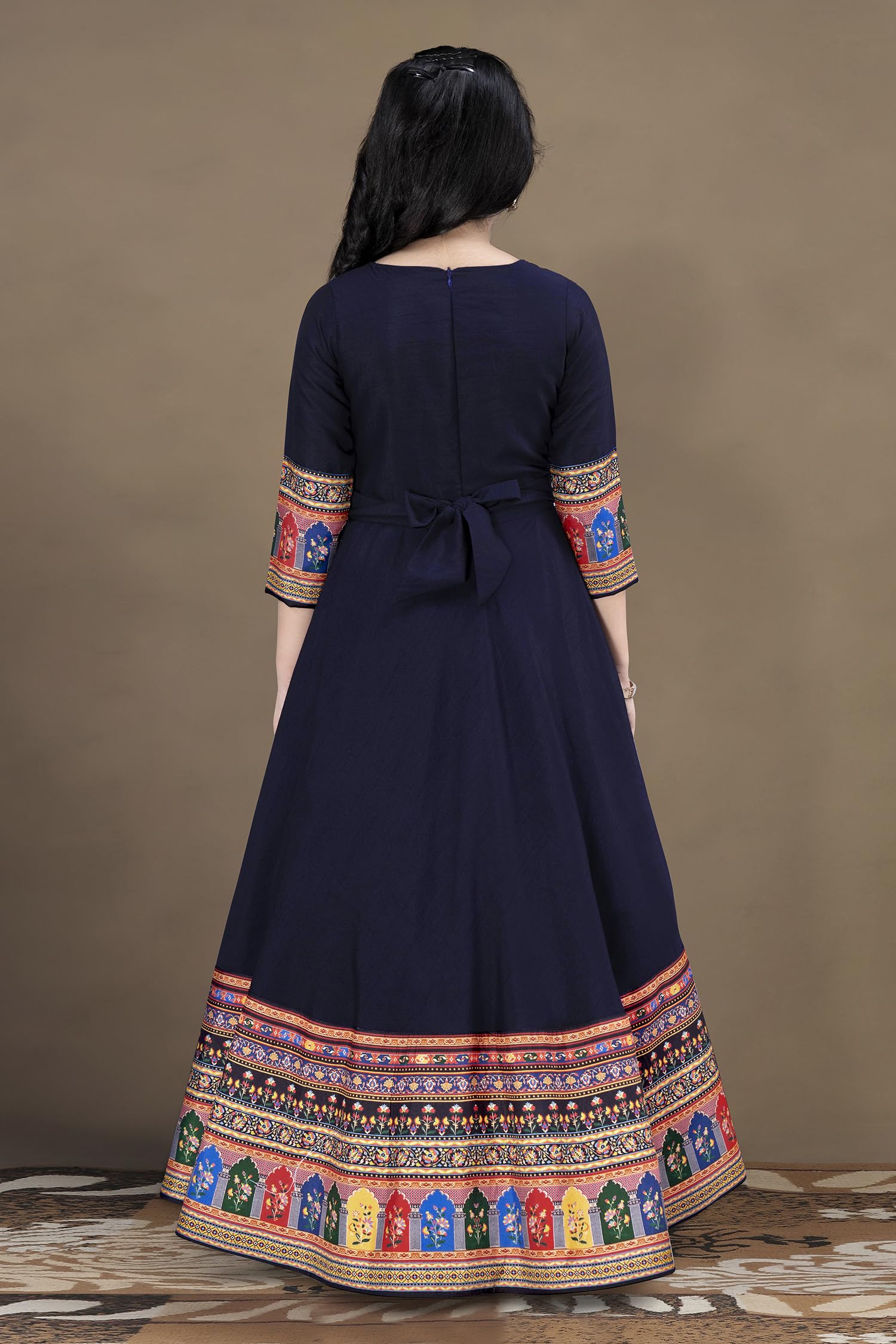 Anarkali Maxi Dress - Navy Blue Crape Silk - Image 2