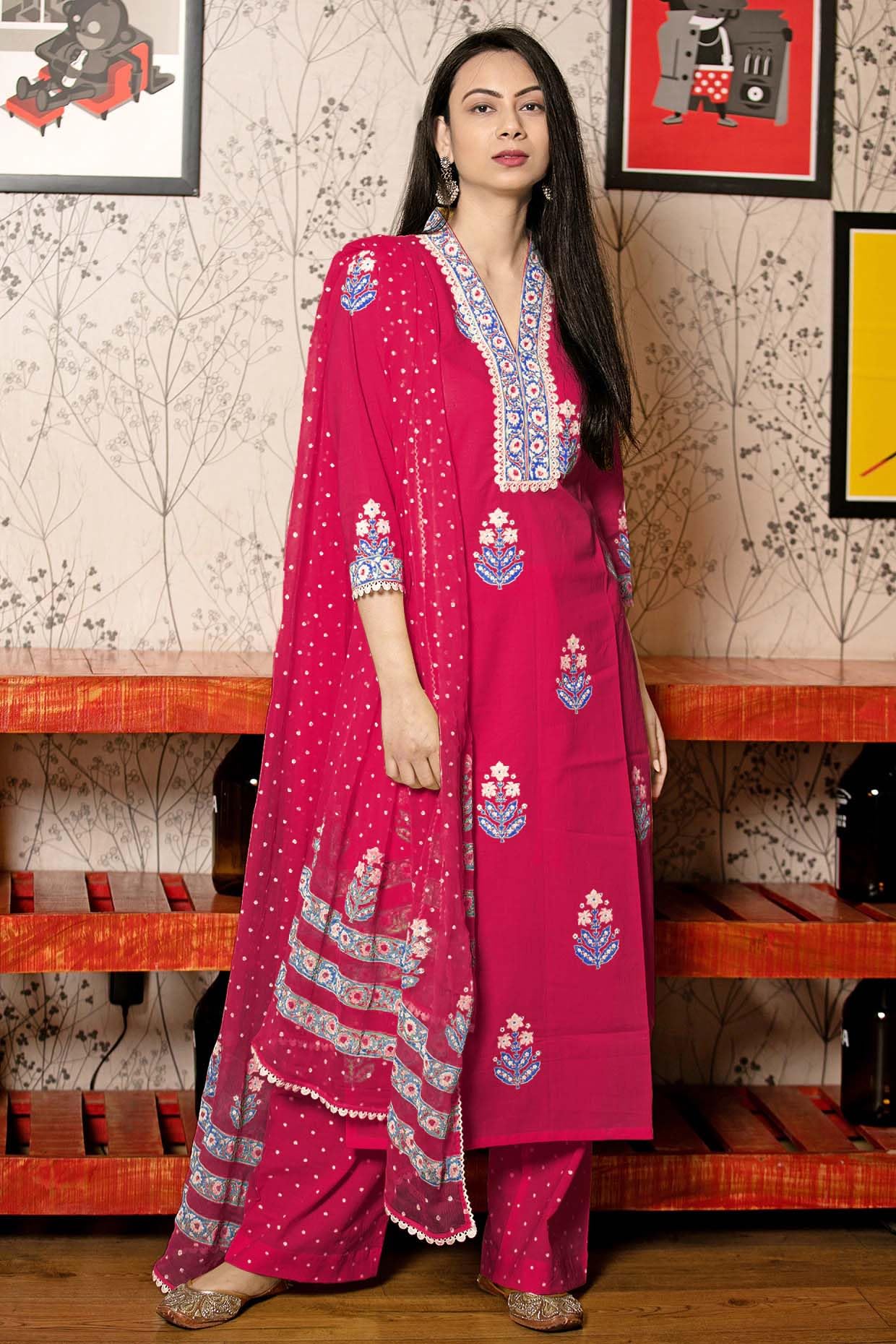 GoSriKi Pink Rayon Viscose Printed Kurta Set for Women - Image 4