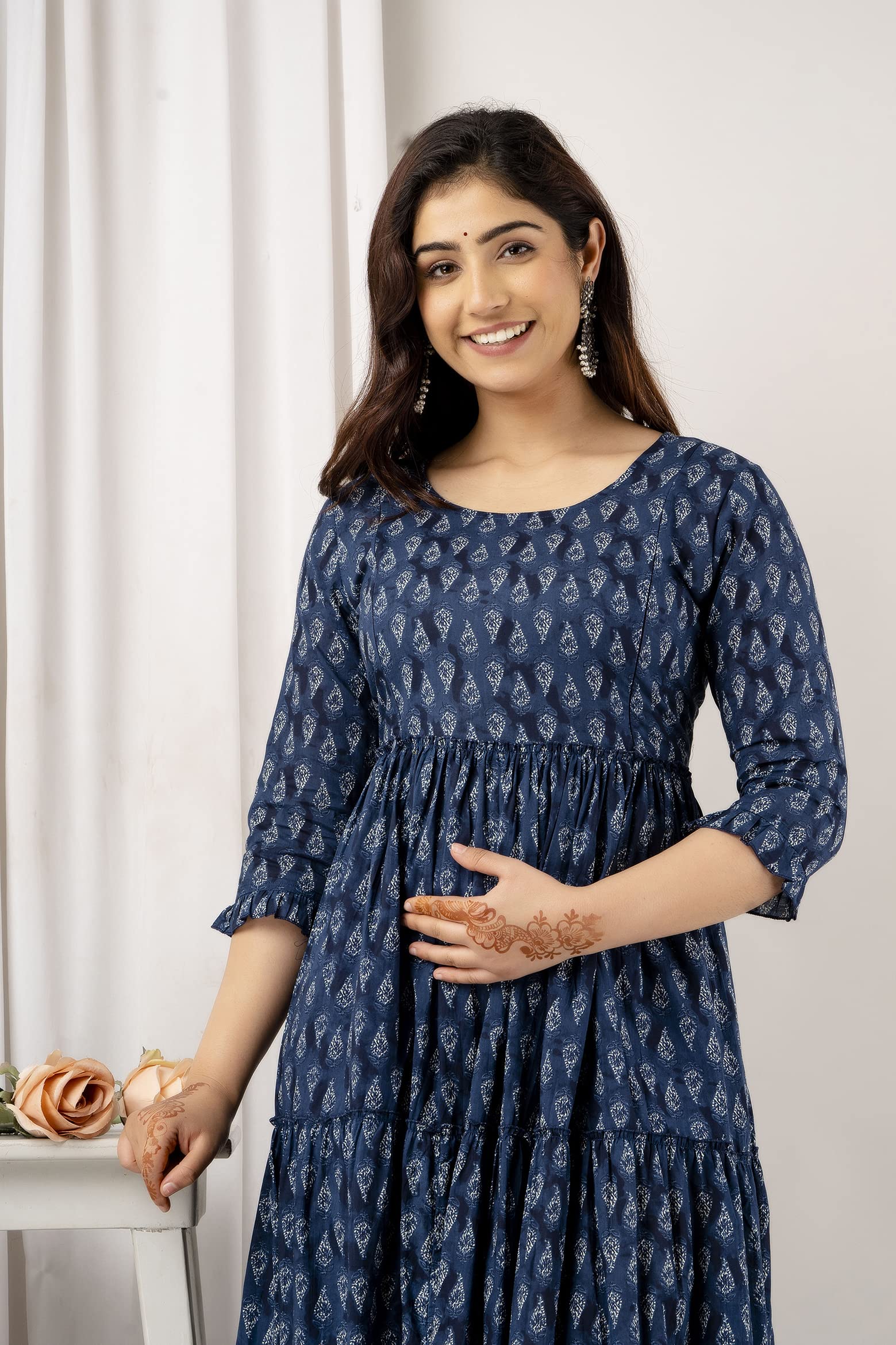 VARICOS Women's Red Anarkali Maternity Kurta - Image 3