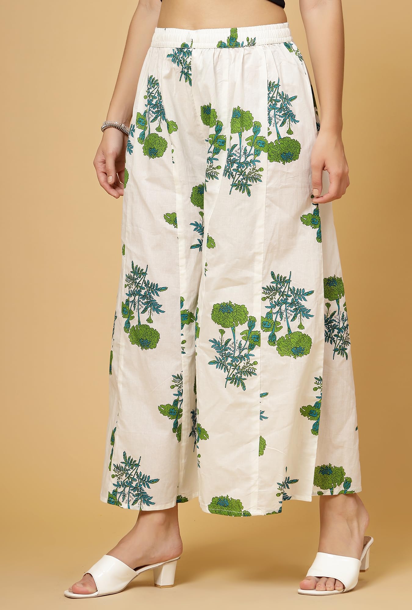 GarbGlide Women Pure Cotton Printed Palazzo - Dark Green - Image 4