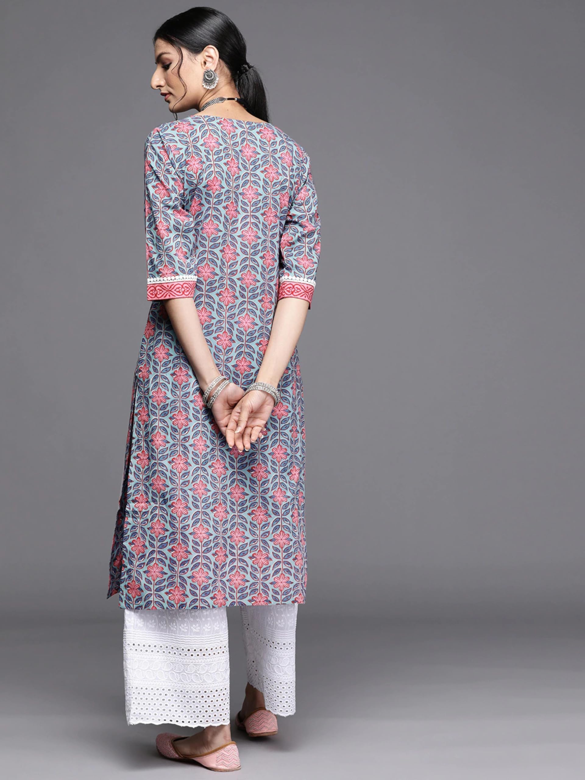 rytras Women's Cotton Printed Kurta - Blue - Image 2
