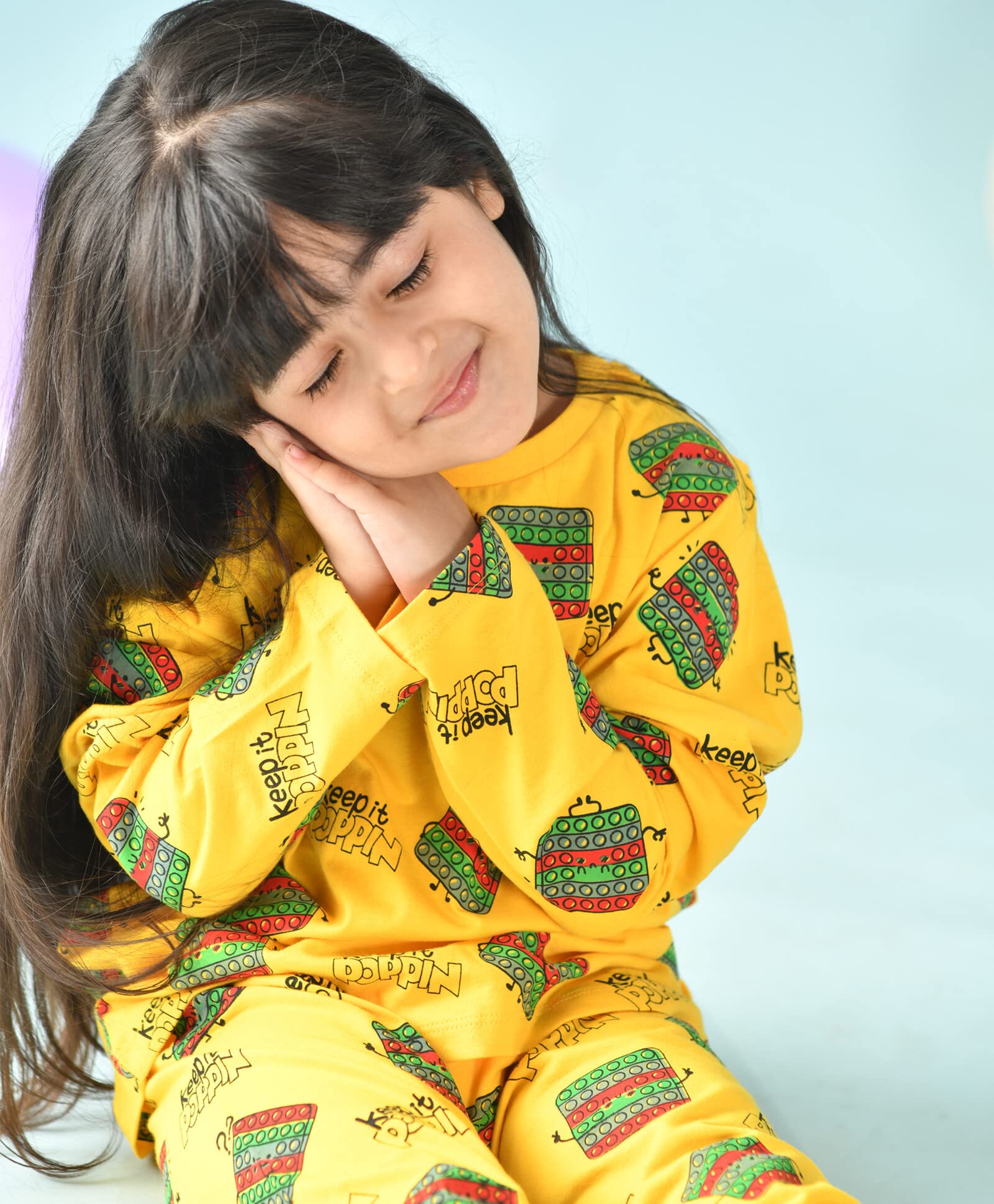 Anthrilo Pajama T-Shirt Set for Girls - Yellow - Image 2