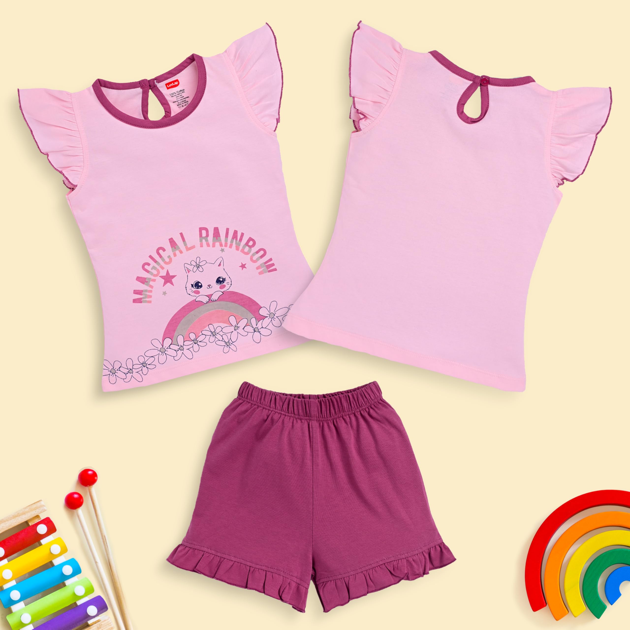 LuvLap Baby Girls Top & Shorts Set - Multicolour Cotton - Image 2