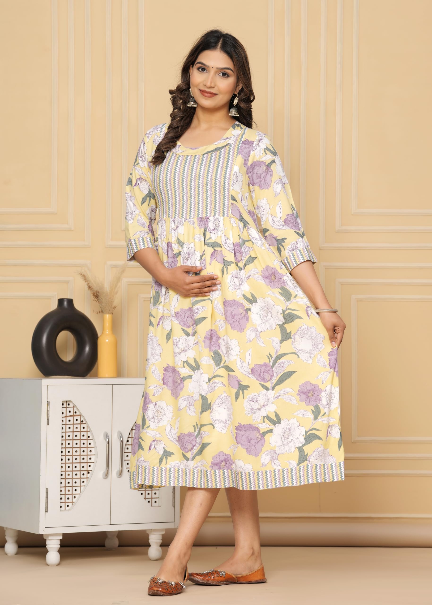 Peach Yellow Maternity Kurti for Nursing - Image 4