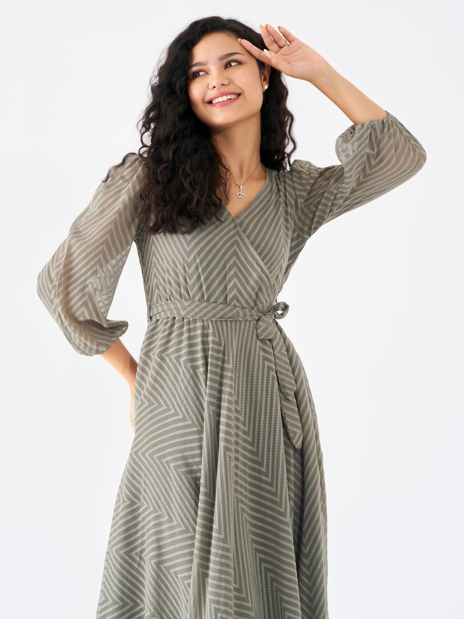AASK Grey Fit & Flare Dress for Women - Image 5