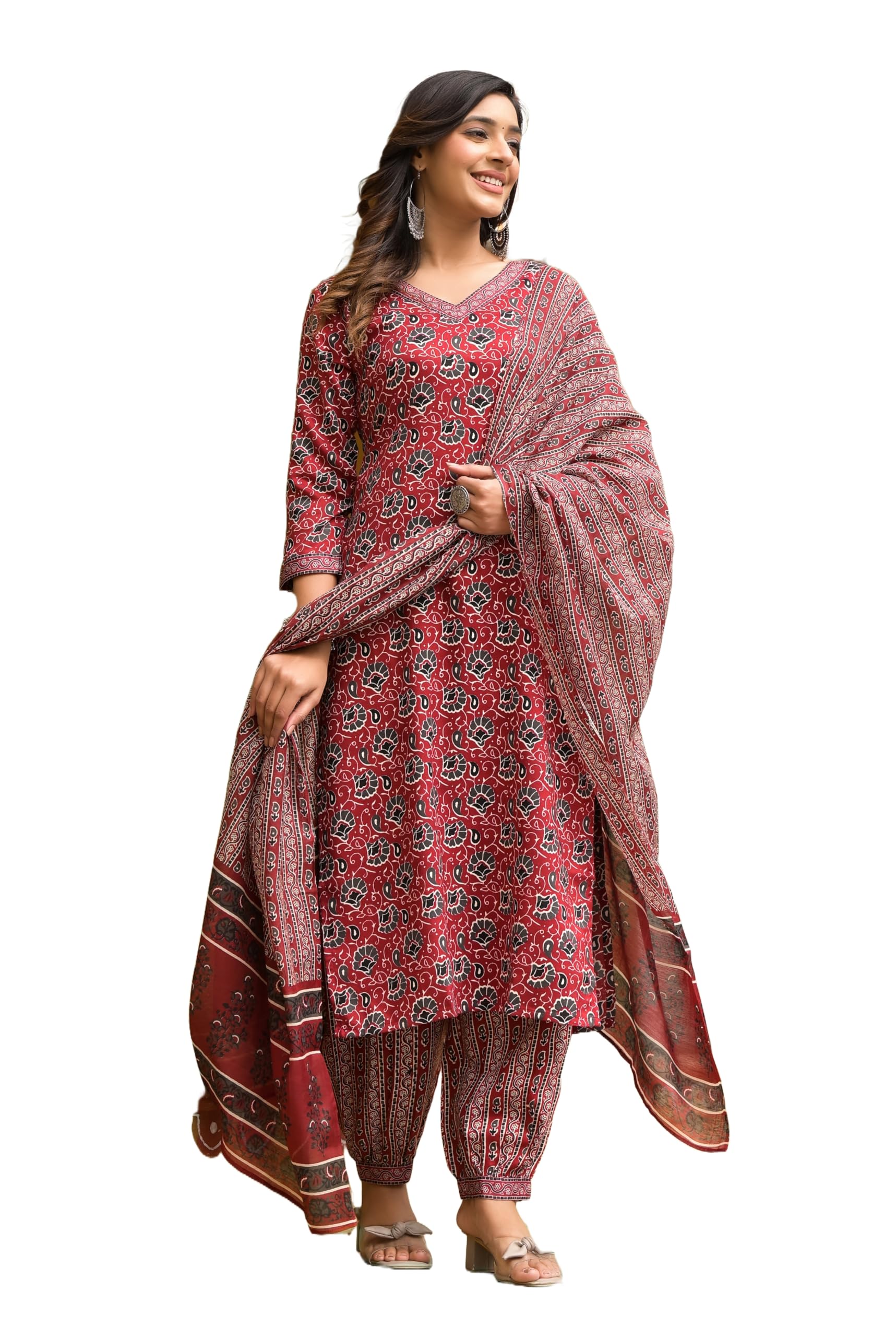 KLOSIA Kurta Pant Set with Dupatta for Women - Maroon
