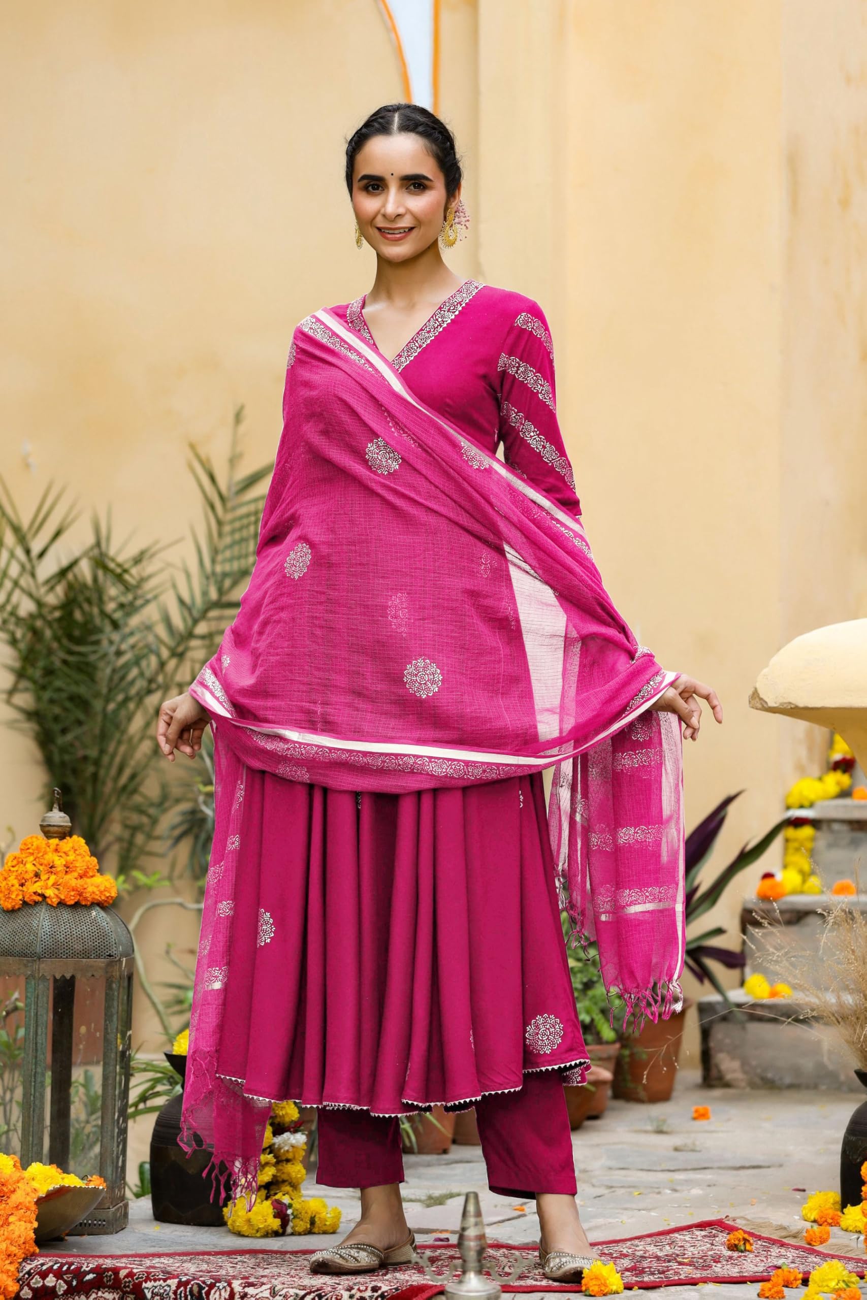 GoSriKi Women's Pink Anarkali Kurta Set - Image 3