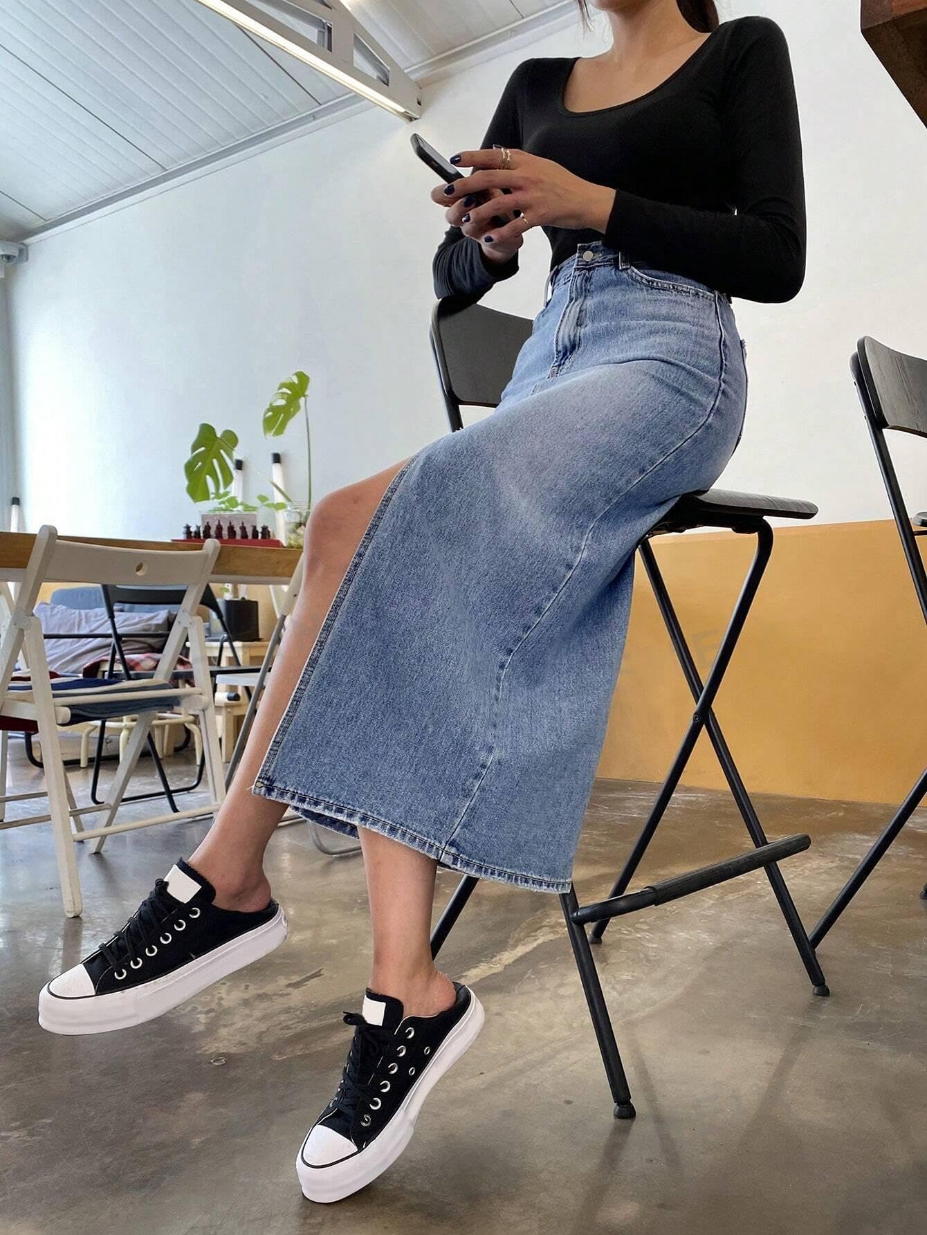 Leriya Fashion Denim Pencil Skirt for Women - Blue - Image 5