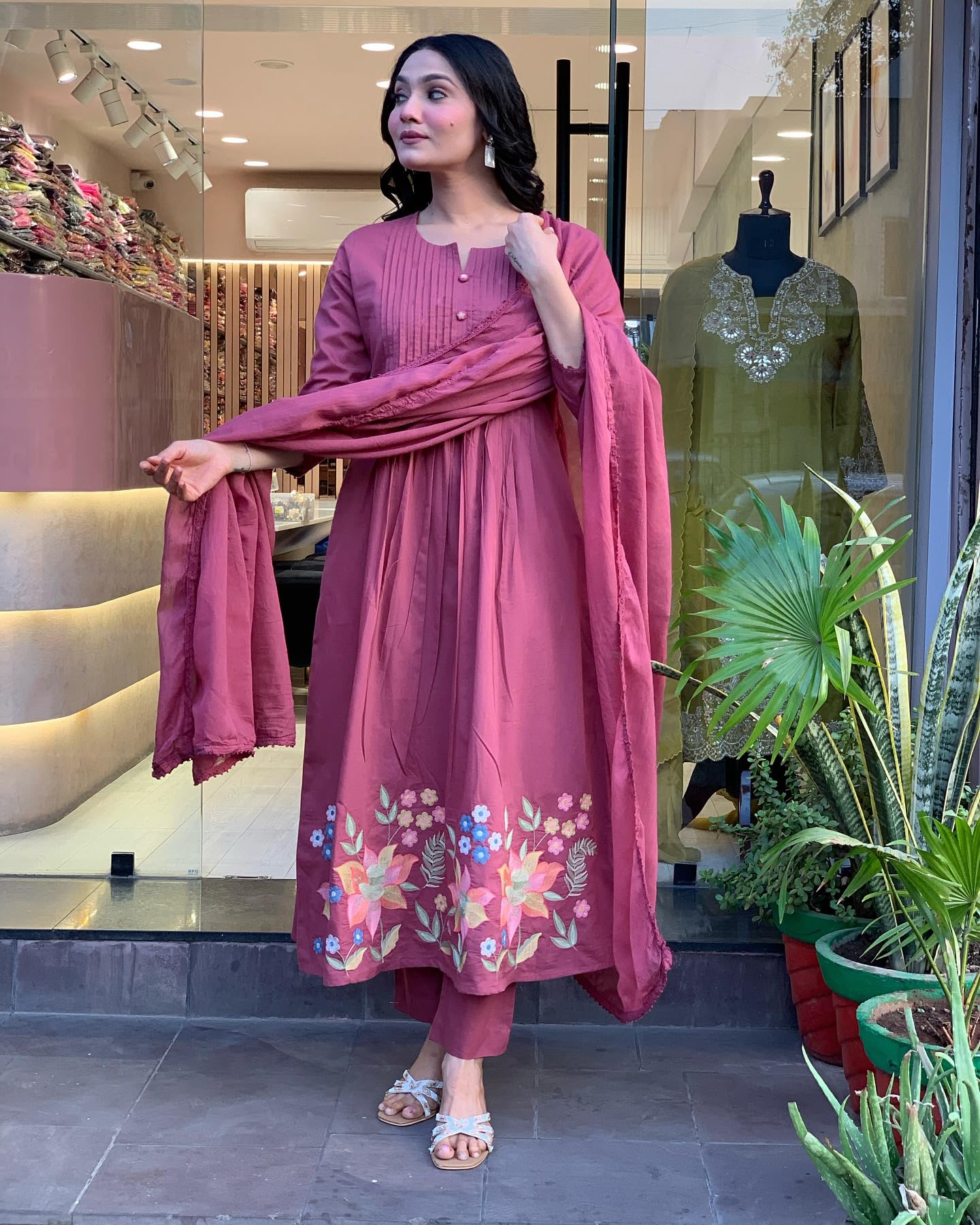 GoSriKi Pink Embroidered Anarkali Kurta Set for Women - Image 2