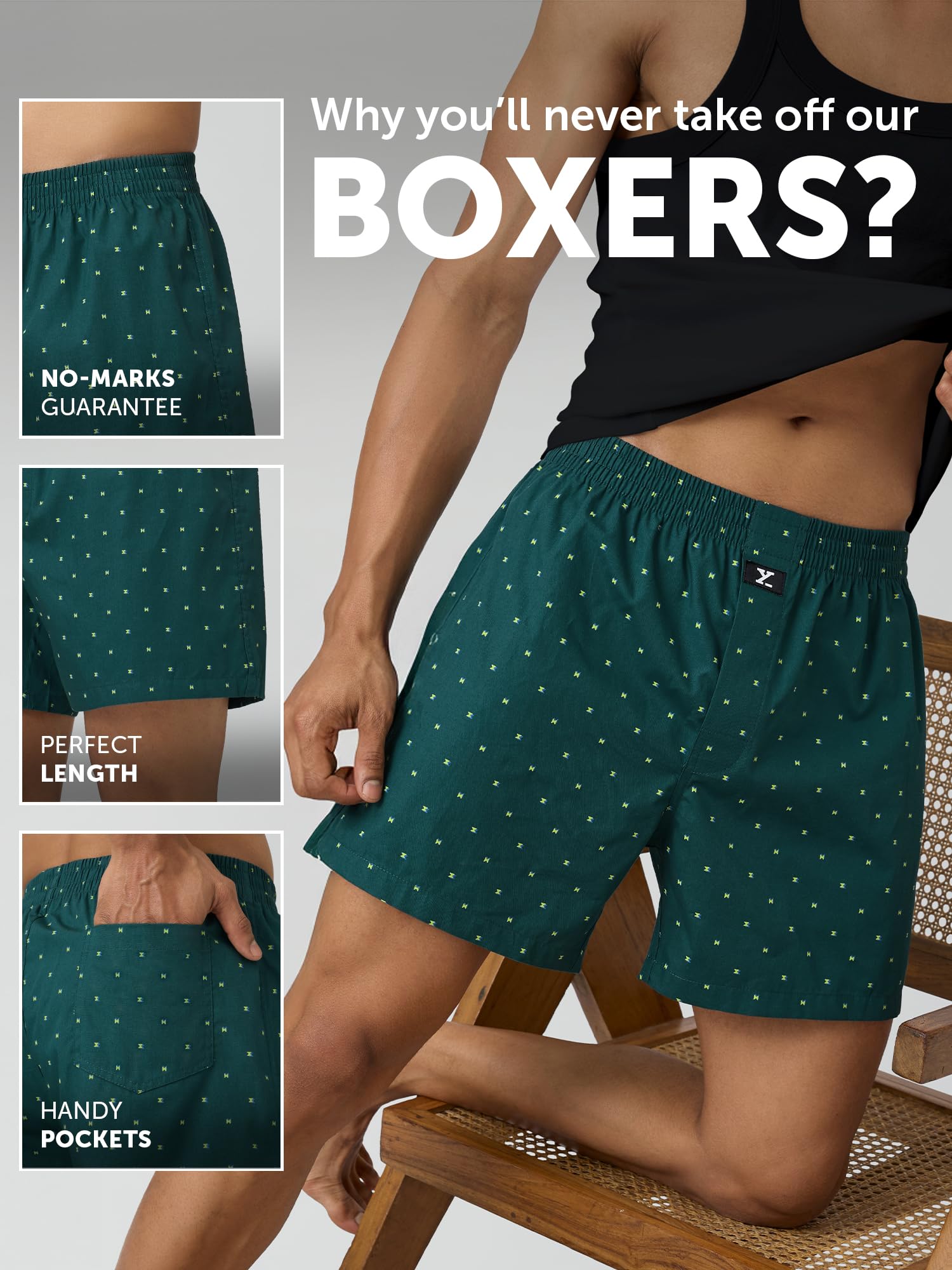 XYXX Men's Combed Cotton Boxers - Green - Image 2