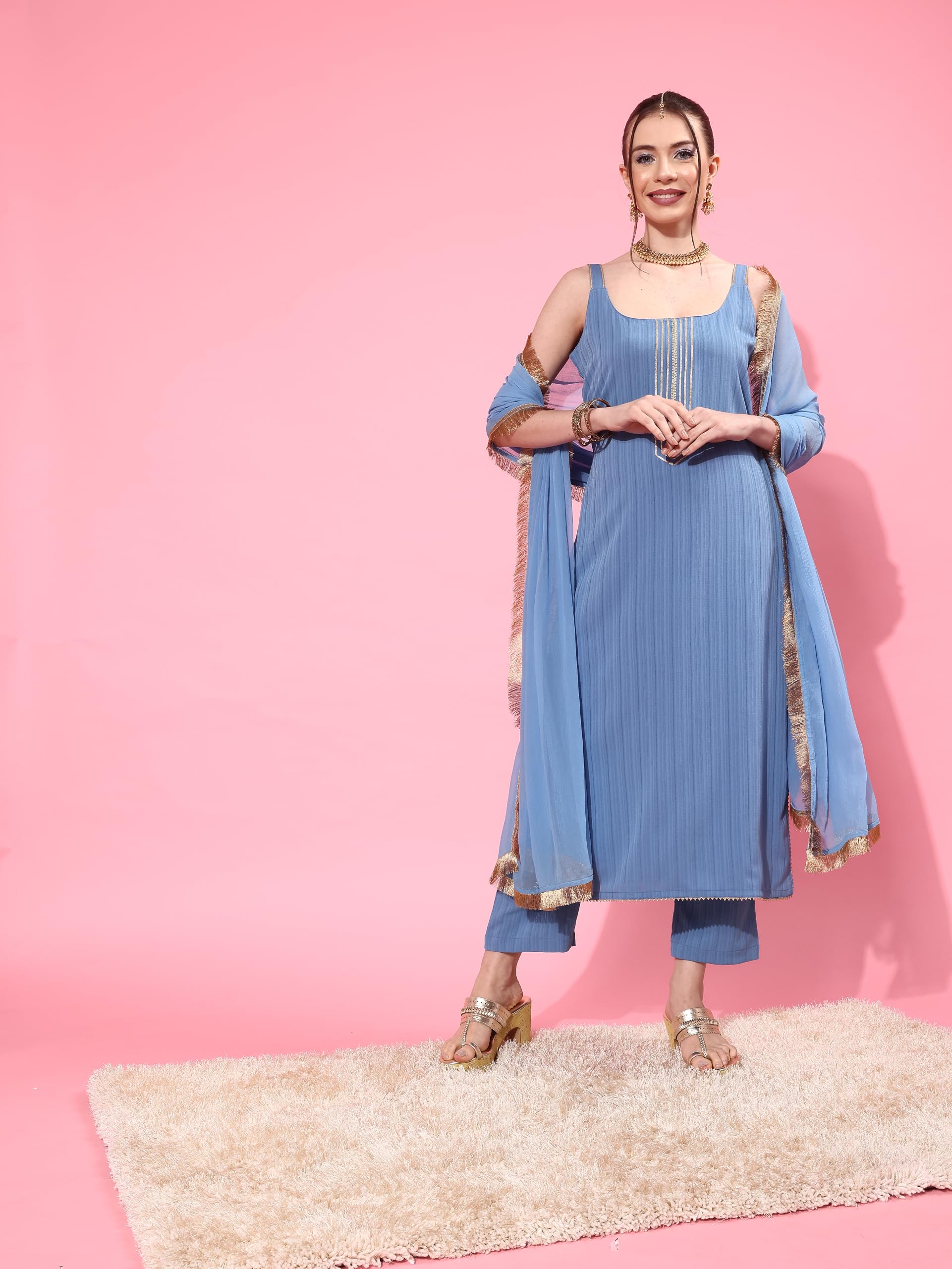 Varanga Women's Blue Straight Kurta - Image 2