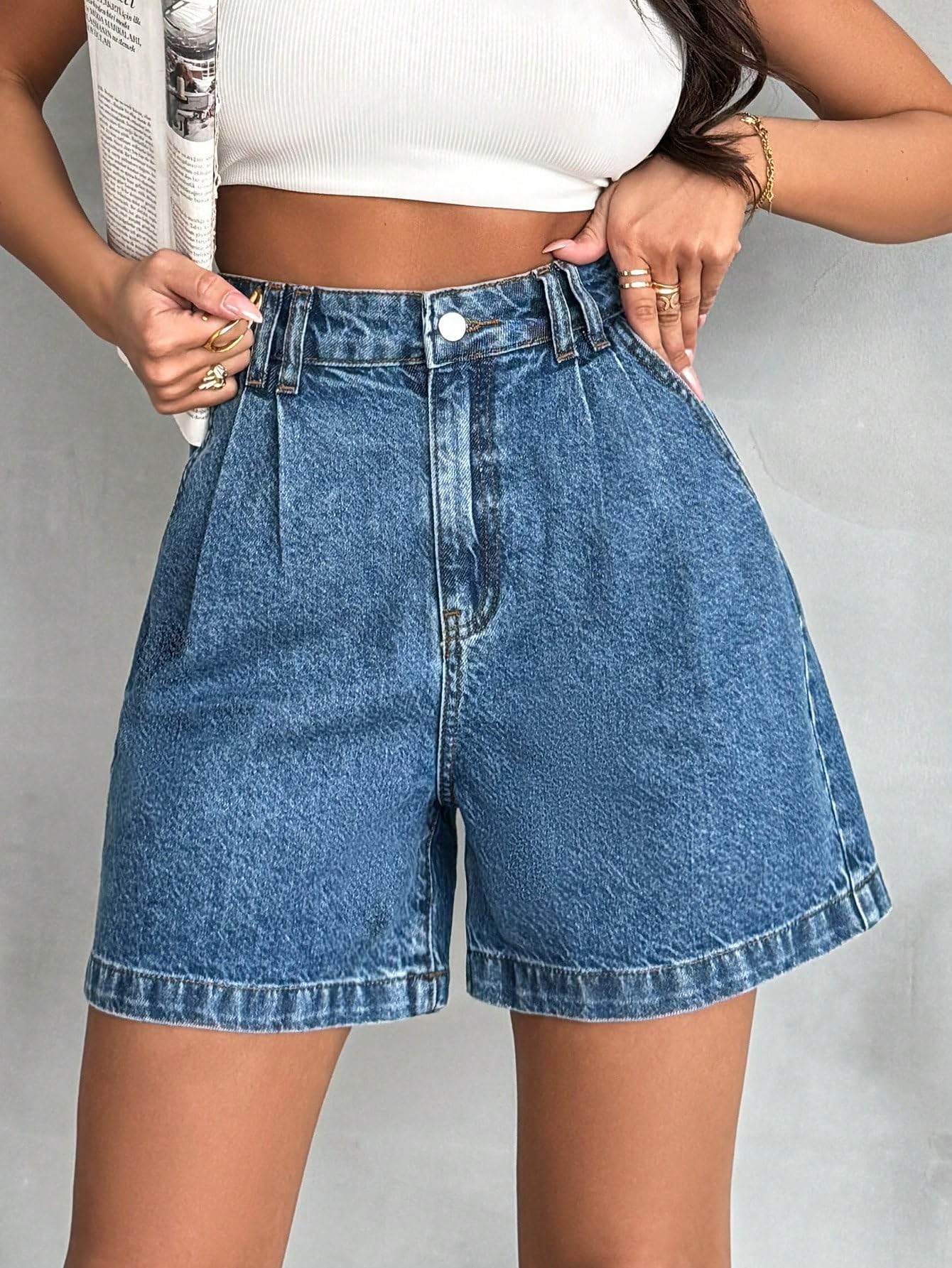 Shasmi Women's Blue High Waisted Denim Shorts - Image 4