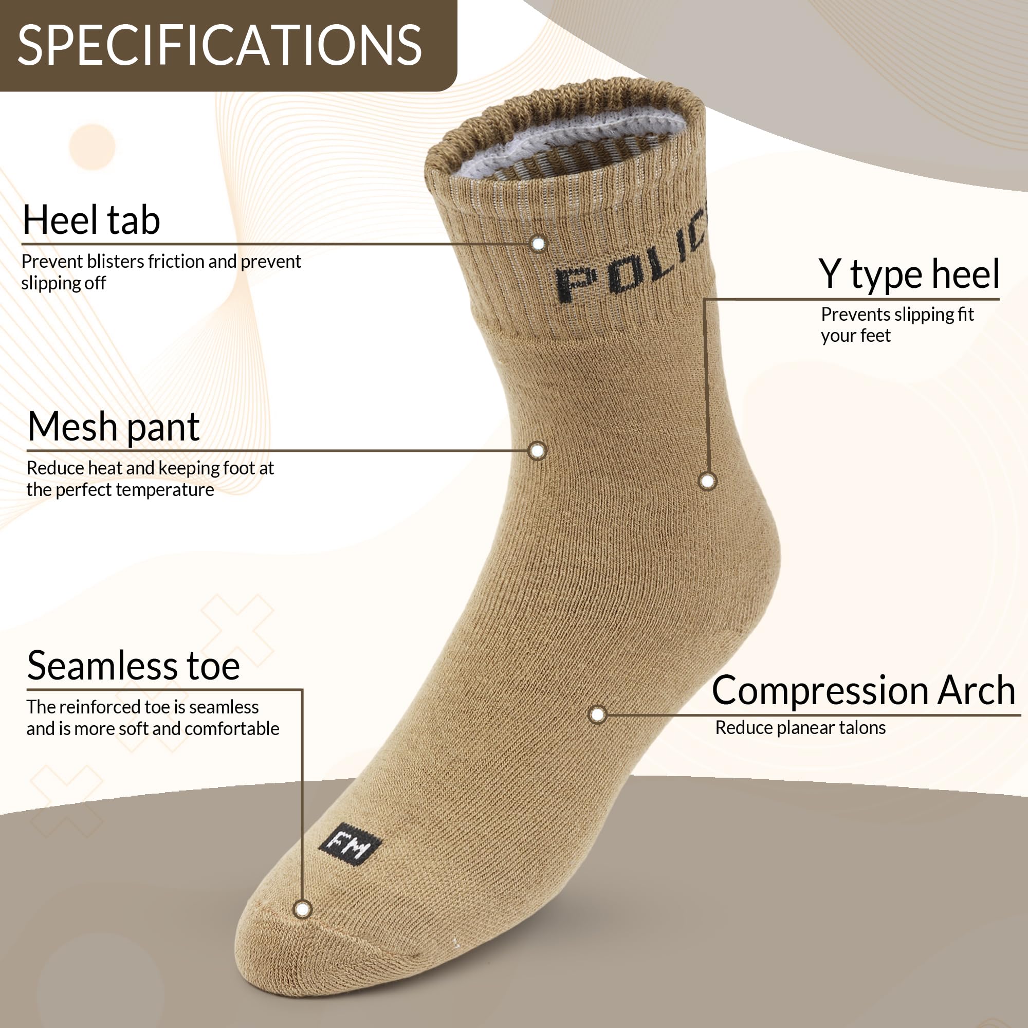 Fitness Mantra Full Length Socks - Khaki - Image 4