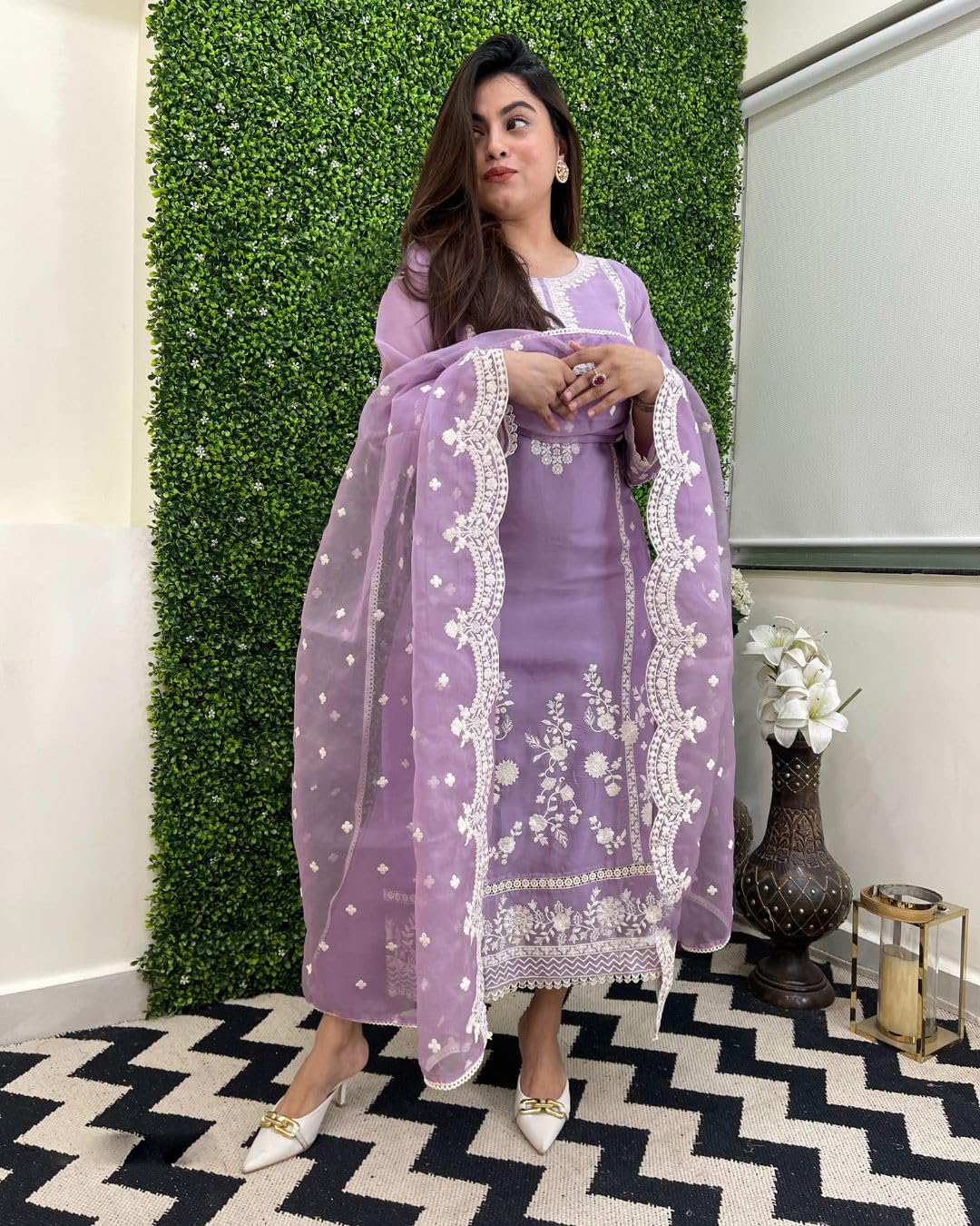 GoSriKi Women's Rayon Blend Kurta with Pant & Dupatta - Purple - Image 3