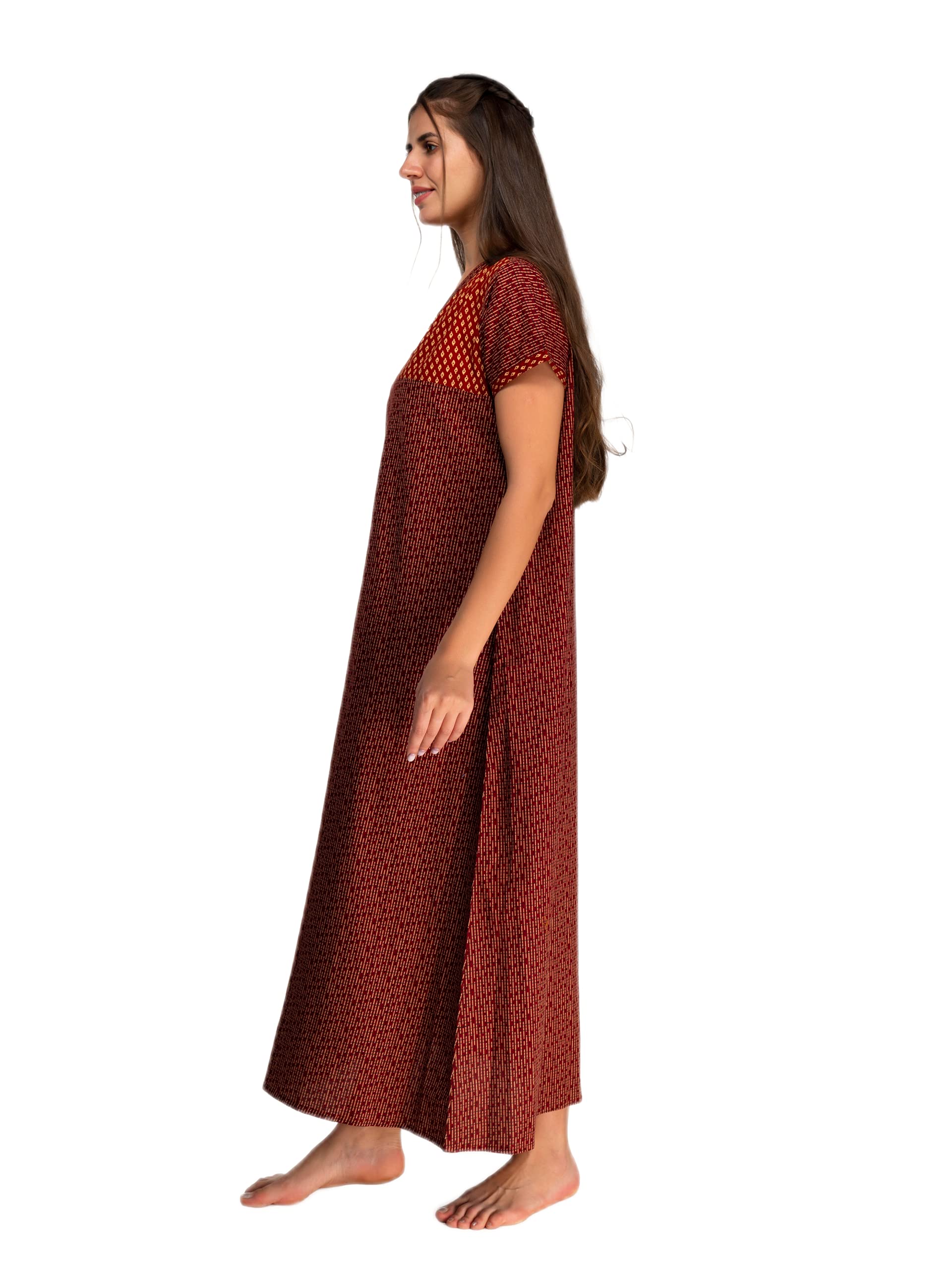 Evolove Women's Cotton Long Maxi Night Gown - Night Maroon - Image 4