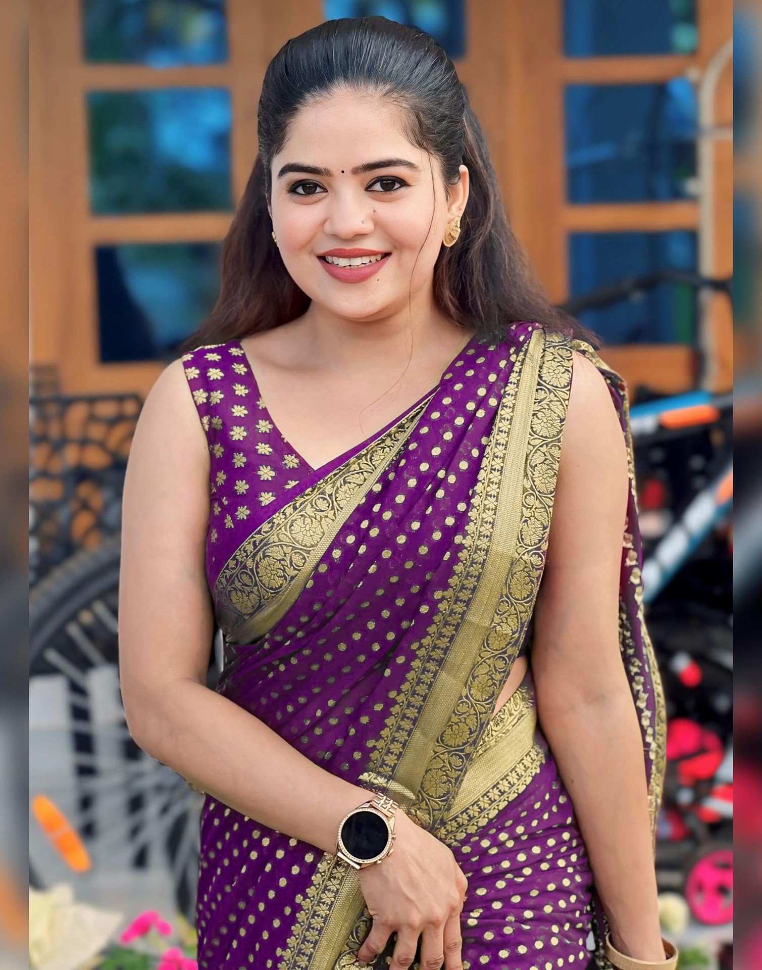 SIRIL Women's Banarasi Soft Silk Saree - Purple - Image 5