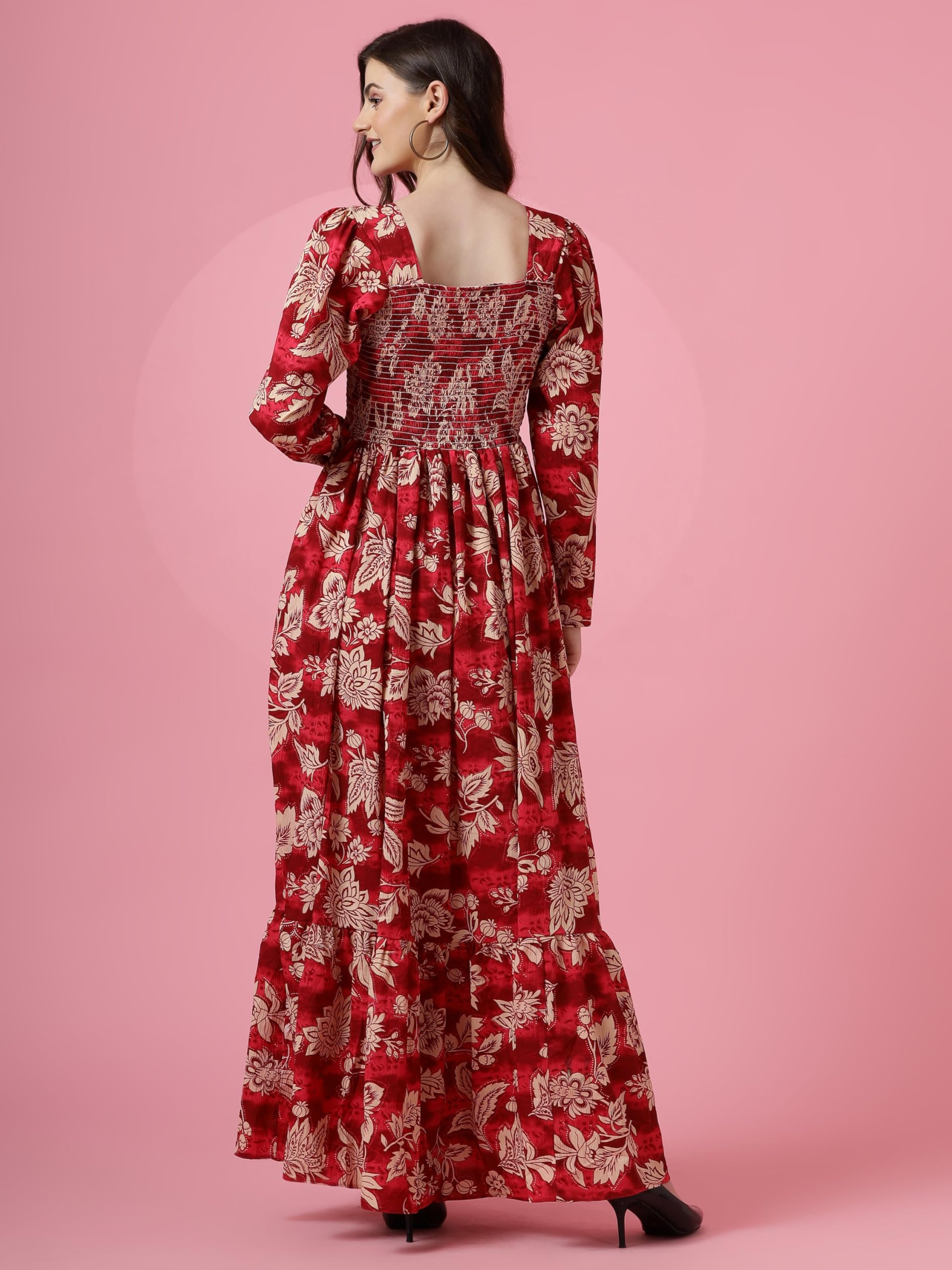 Sheetal Associates Red Floral Maxi Crepe Dress for Women - Image 5