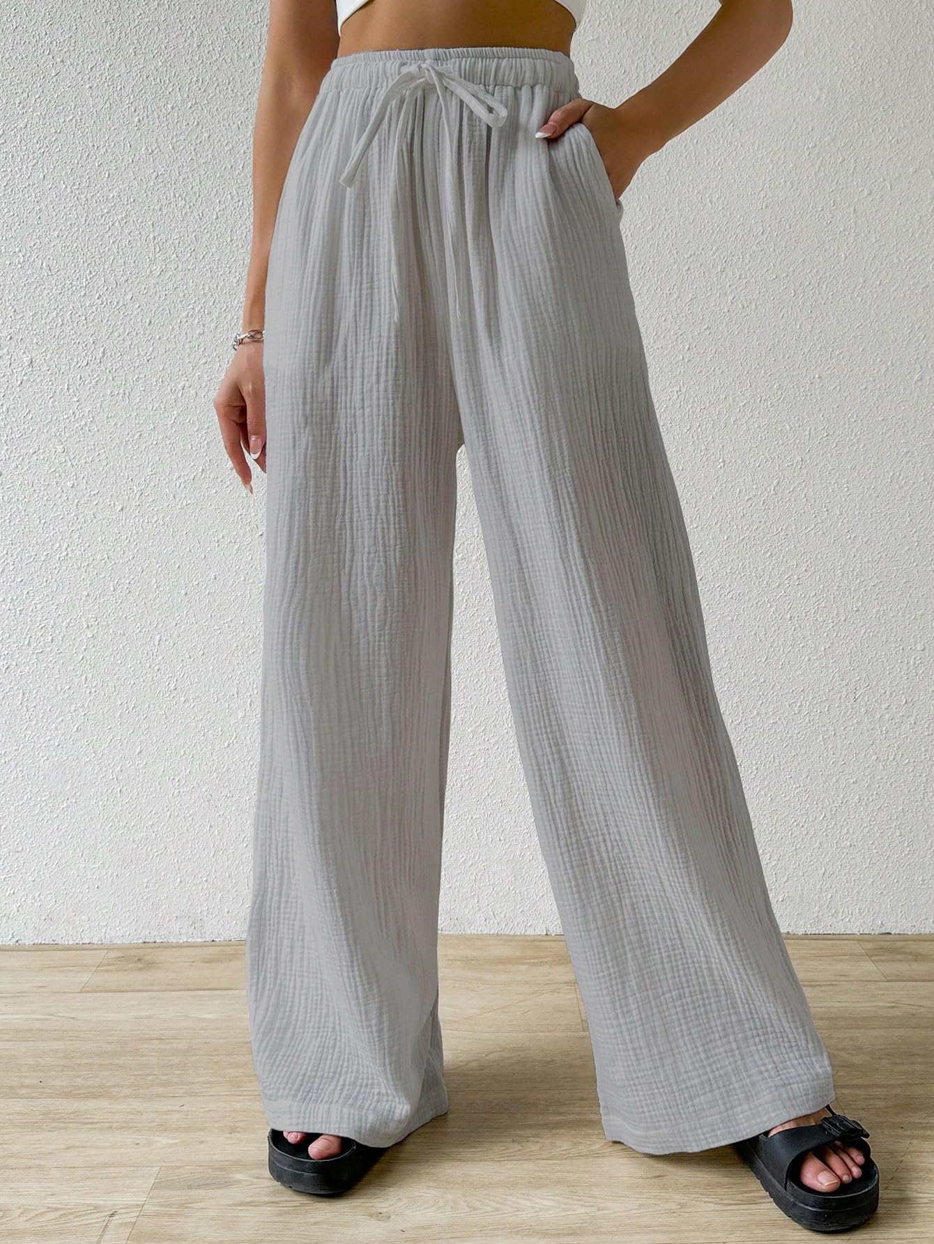 Shasmi Women's Light Grey Wide-Leg Pants - Image 3