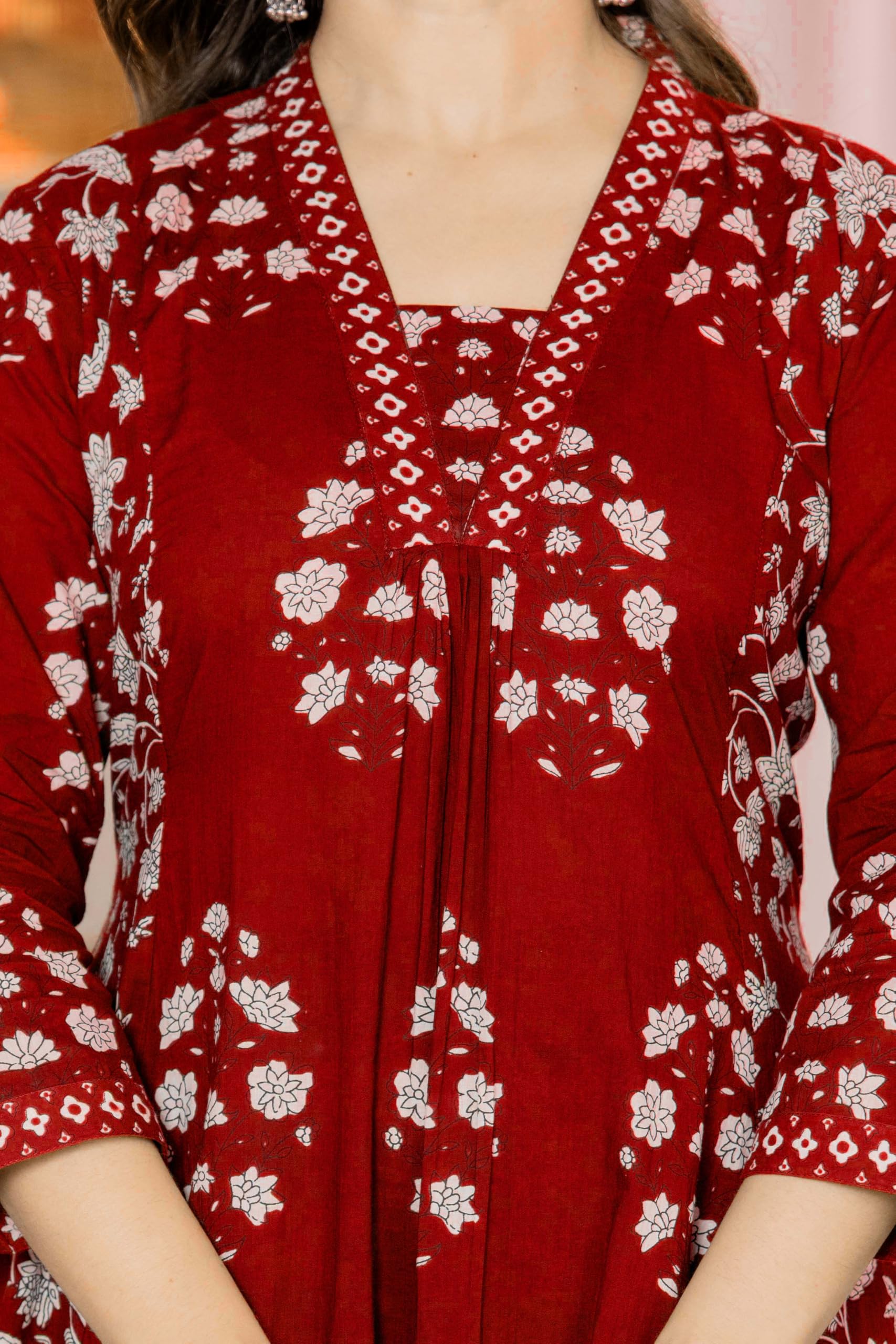 PARTHVI Red Cotton Kurta Set with Dupatta - Image 4